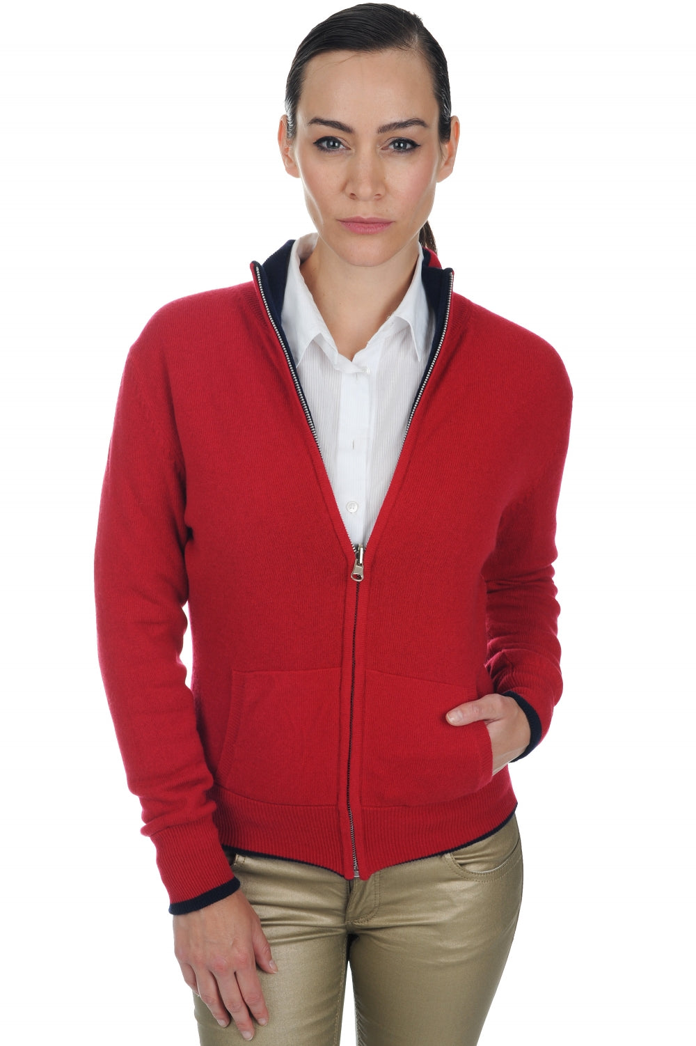 Akemi women's cashmere - dark navy-velvet red - Mahogany