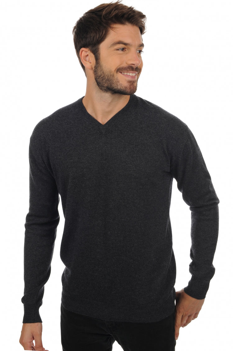 Maddox men's cashmere jumper - anthracite marl - Mahogany