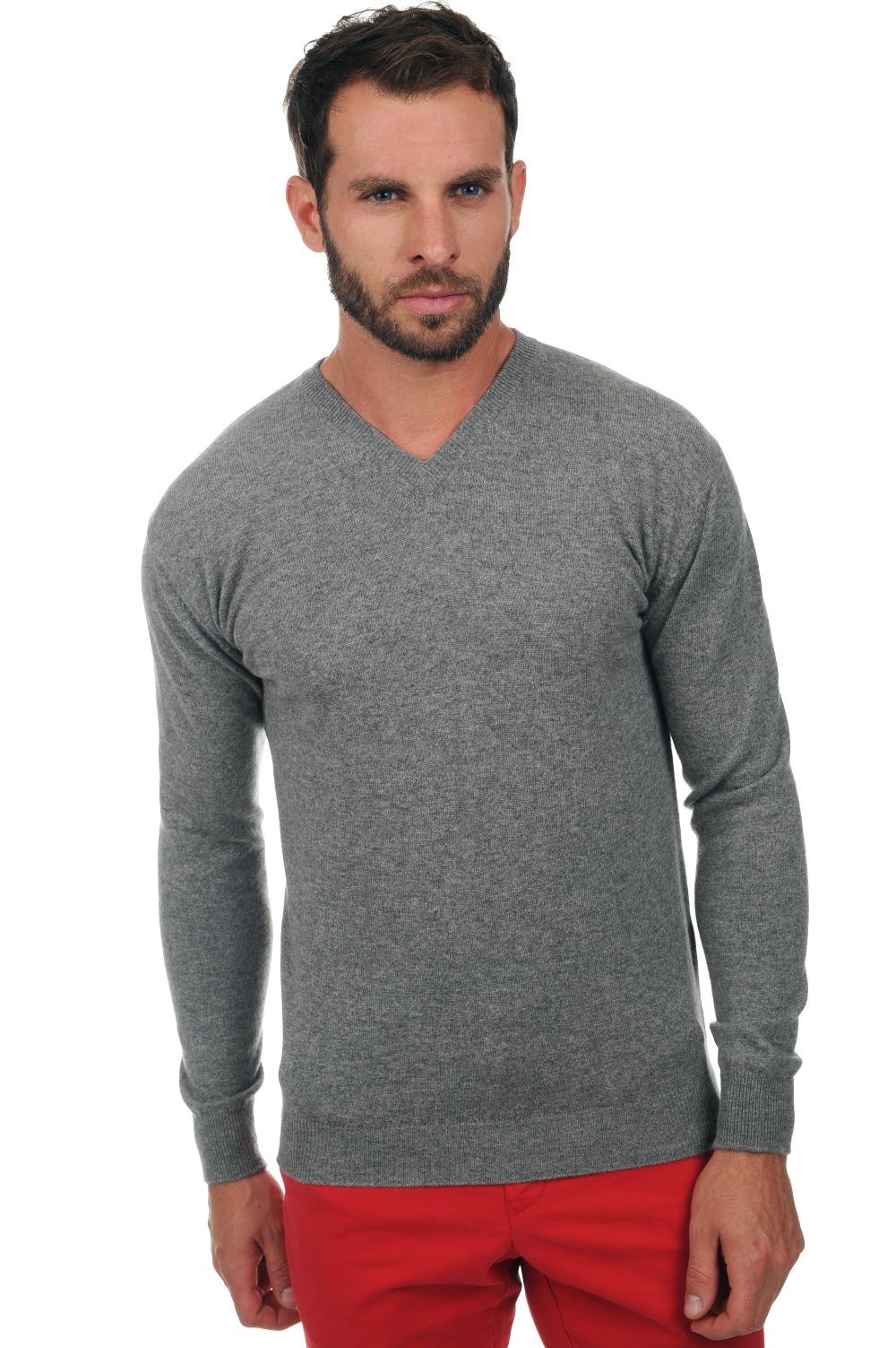 Maddox men's cashmere jumper - grey marl - Mahogany