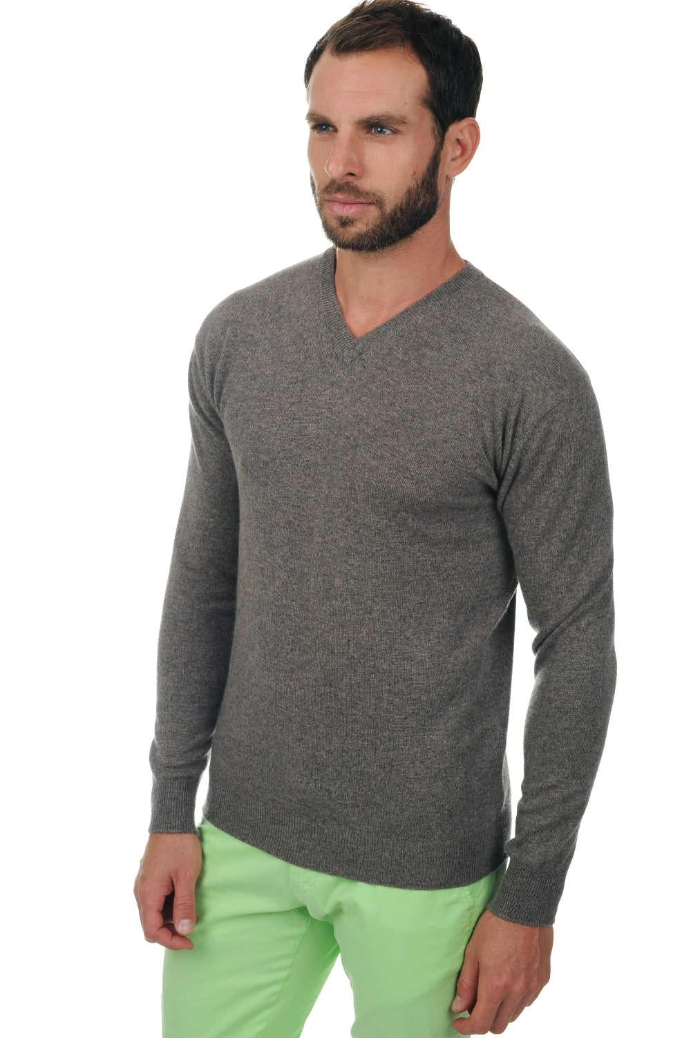 Maddox men's cashmere jumper - marmot marl - Mahogany