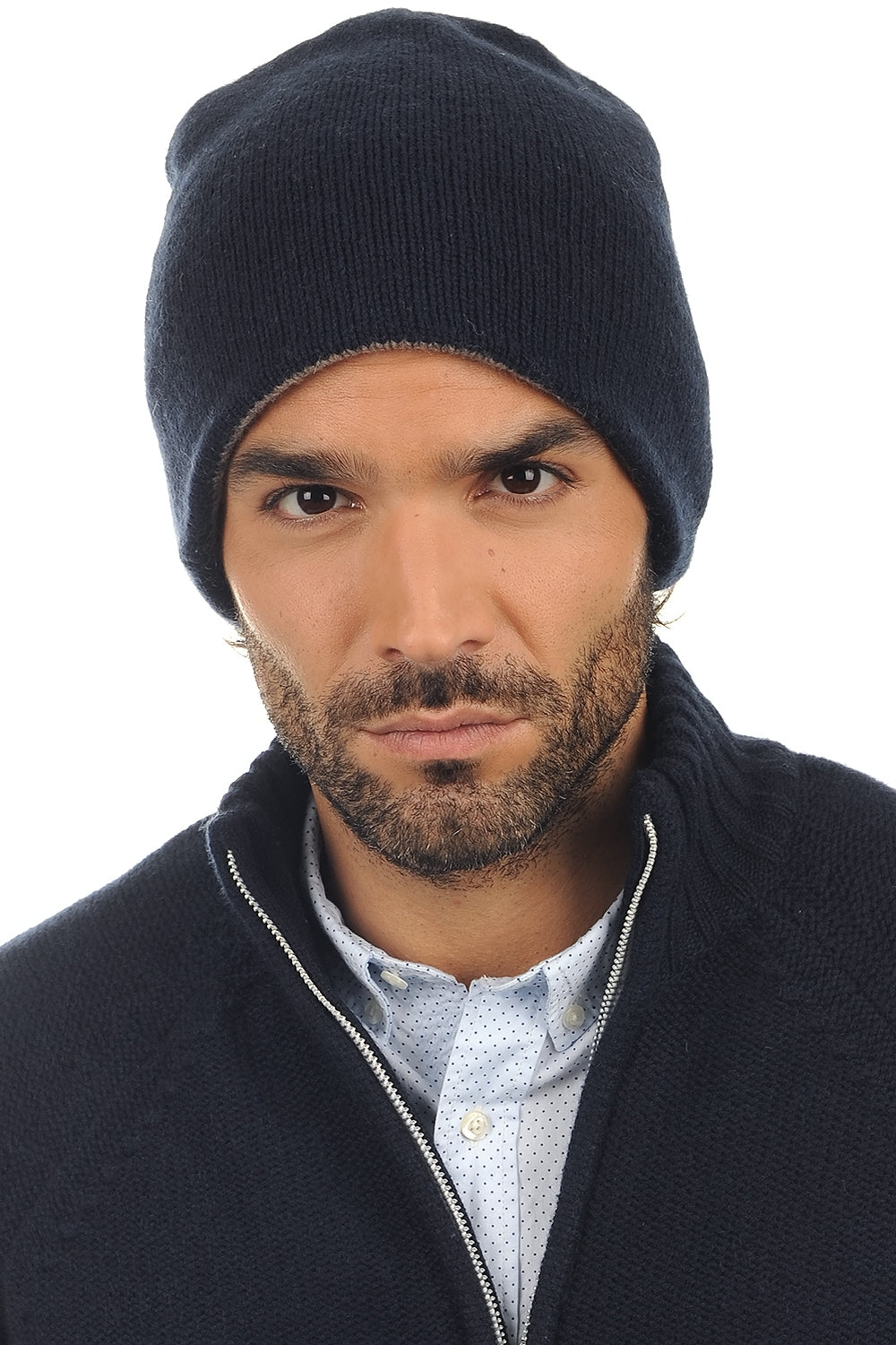 Aiden men's cashmere jumper - dark navy-marmot marl - Mahogany