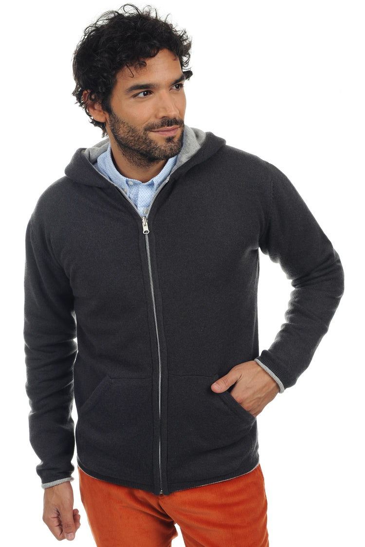 Cashmere sweatshirt, 100% Cashmere, men, hood, zip fastening, straight fit, long sleeves, regular / 2 and 4 ply, standard knit, Mahogany