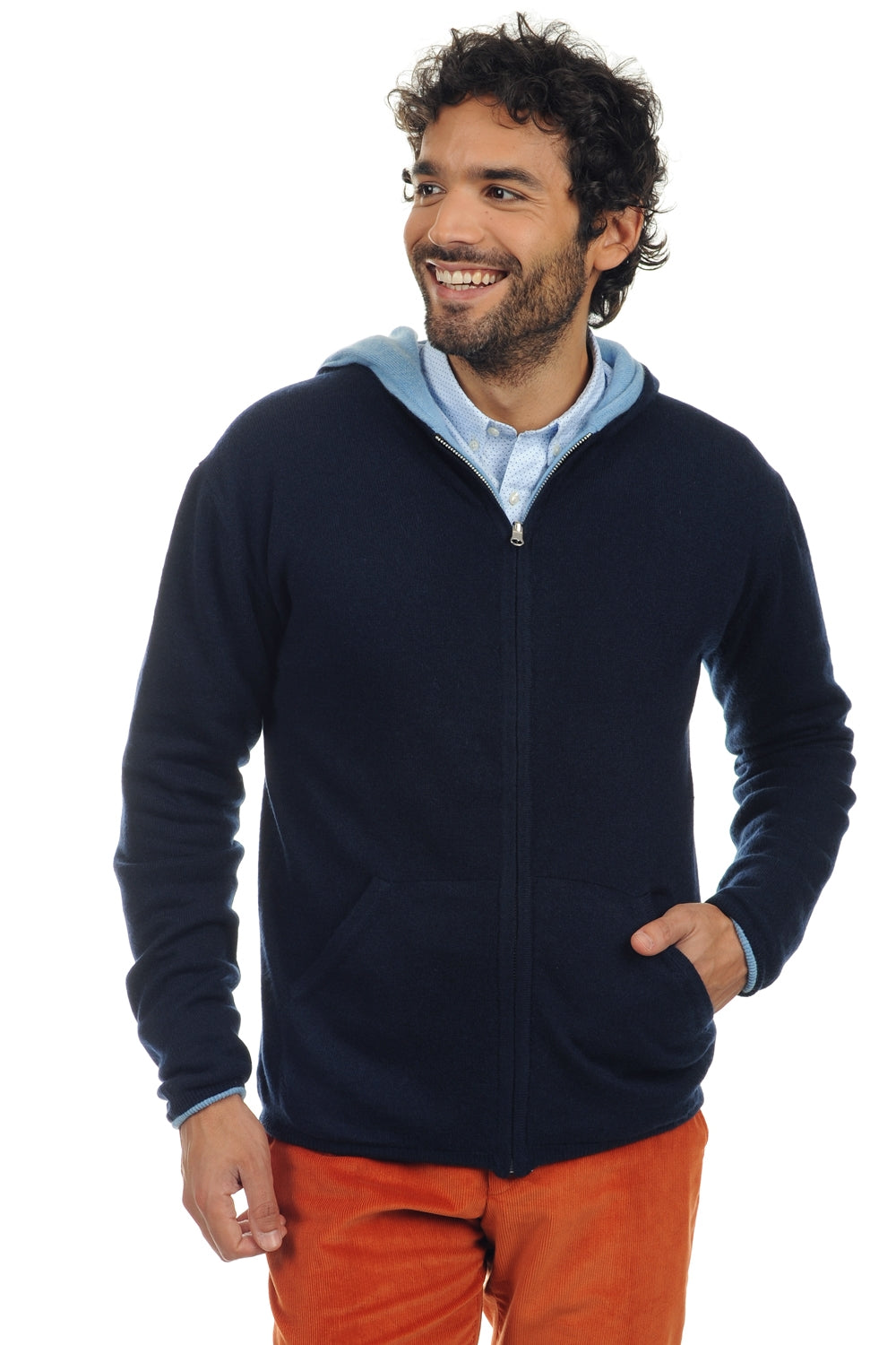 Carson cashmere men's jumper - dark navy / azure blue marl - Mahogany
