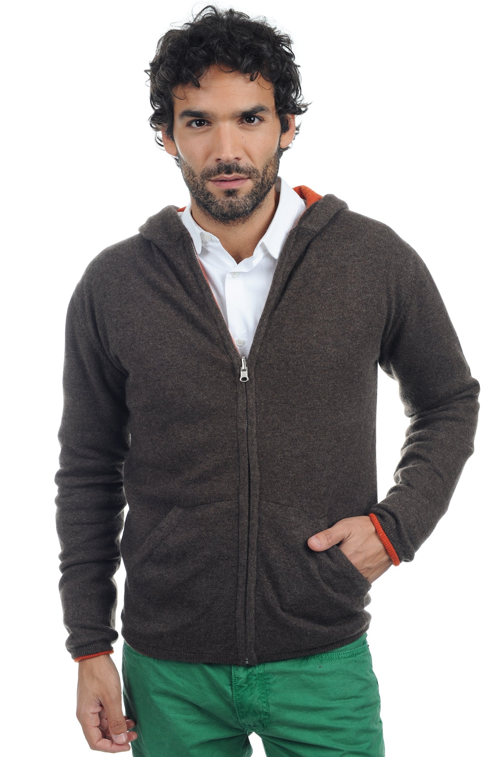 Carson cashmere men's jumper - brown marl / paprika - Mahogany