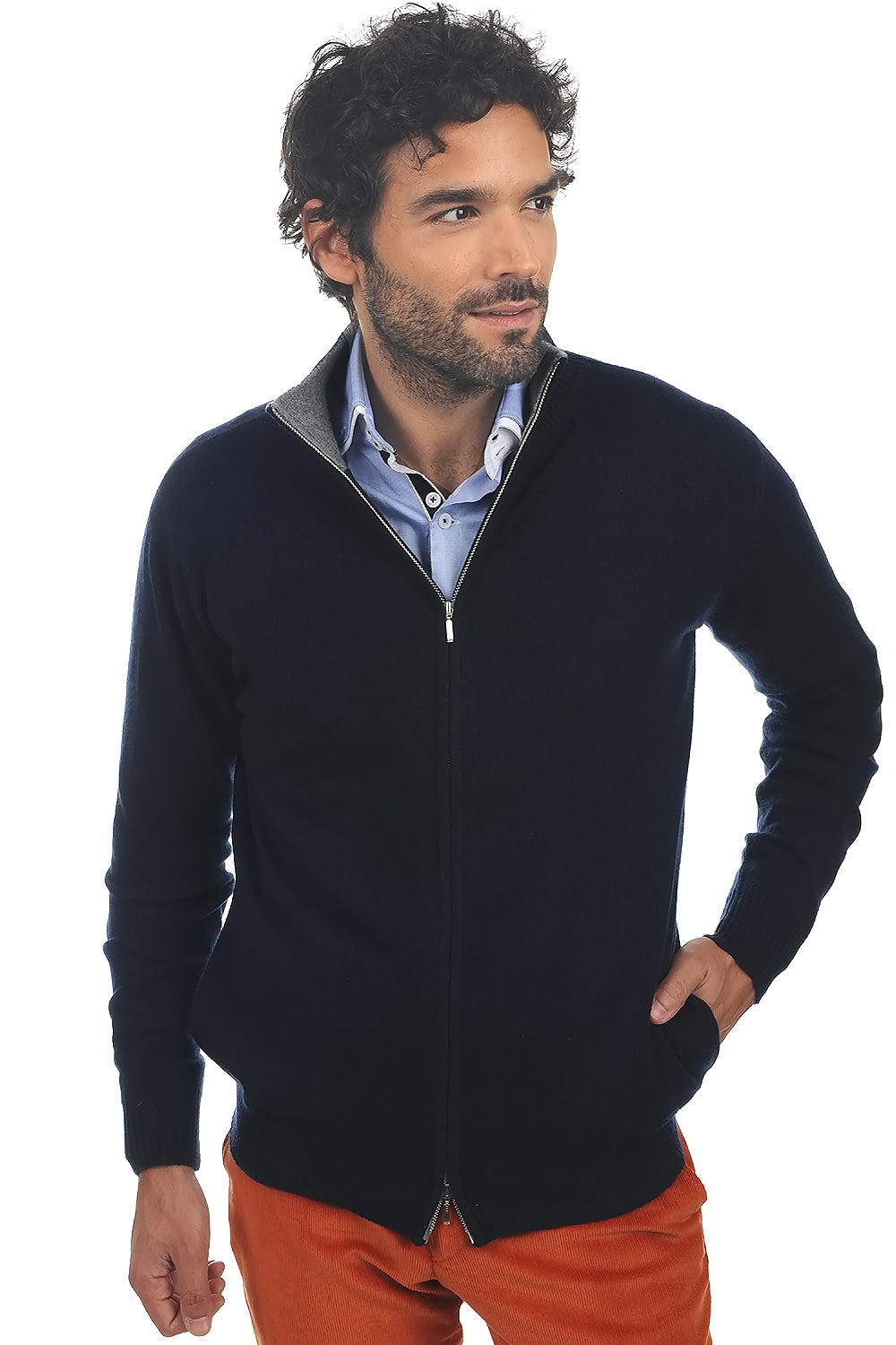 Ronald men's cashmere - dark navy-grey marl - Mahogany