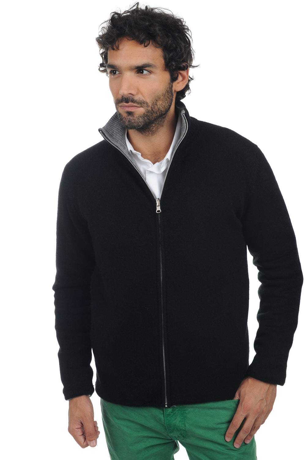 Vincent men's cashmere and yak jumper - black-grey marl - Mahogany