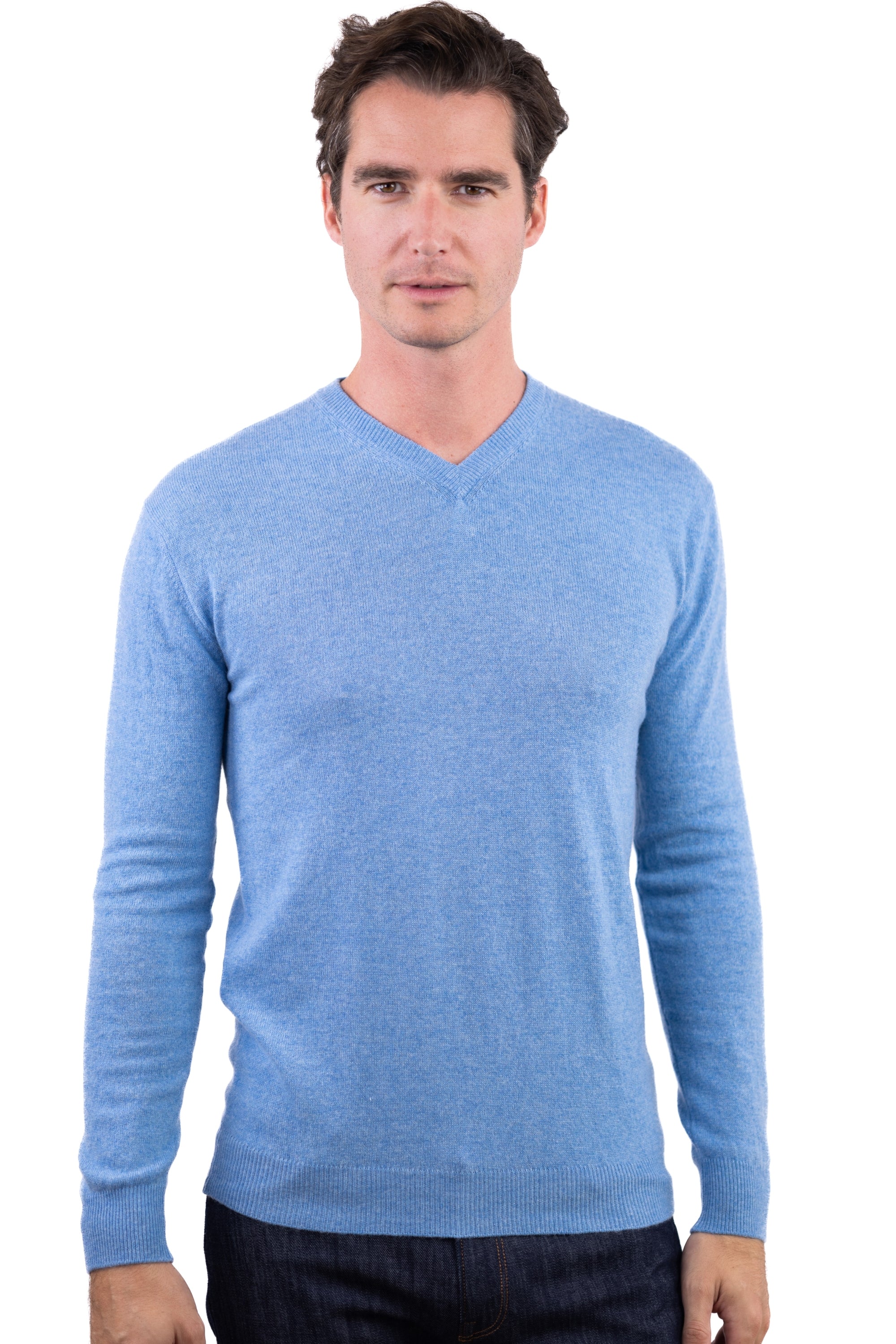 Maddox men's cashmere jumper - azure blue marl - Mahogany