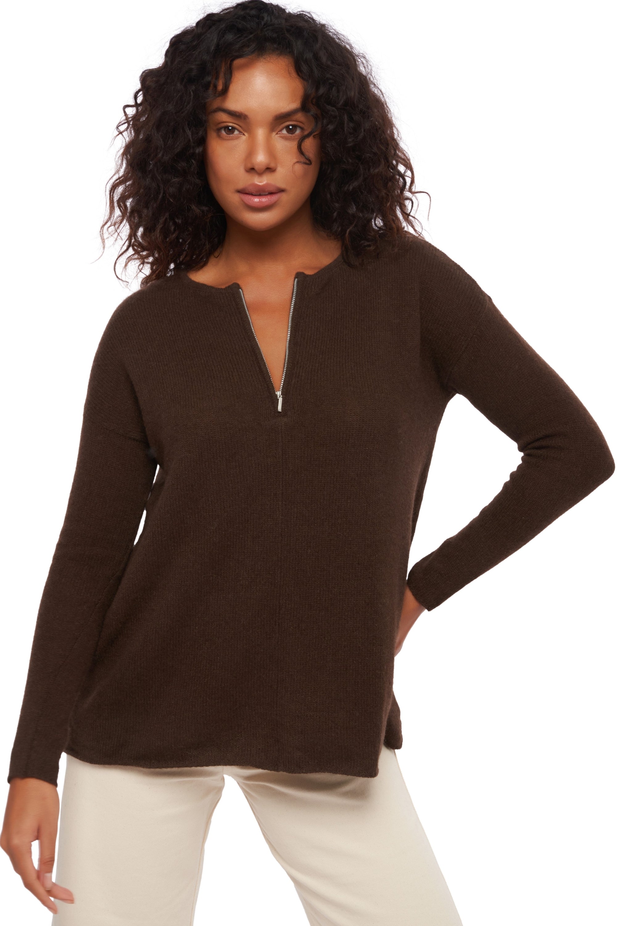 Nadeje women's yak jumper - natural brown - Mahogany