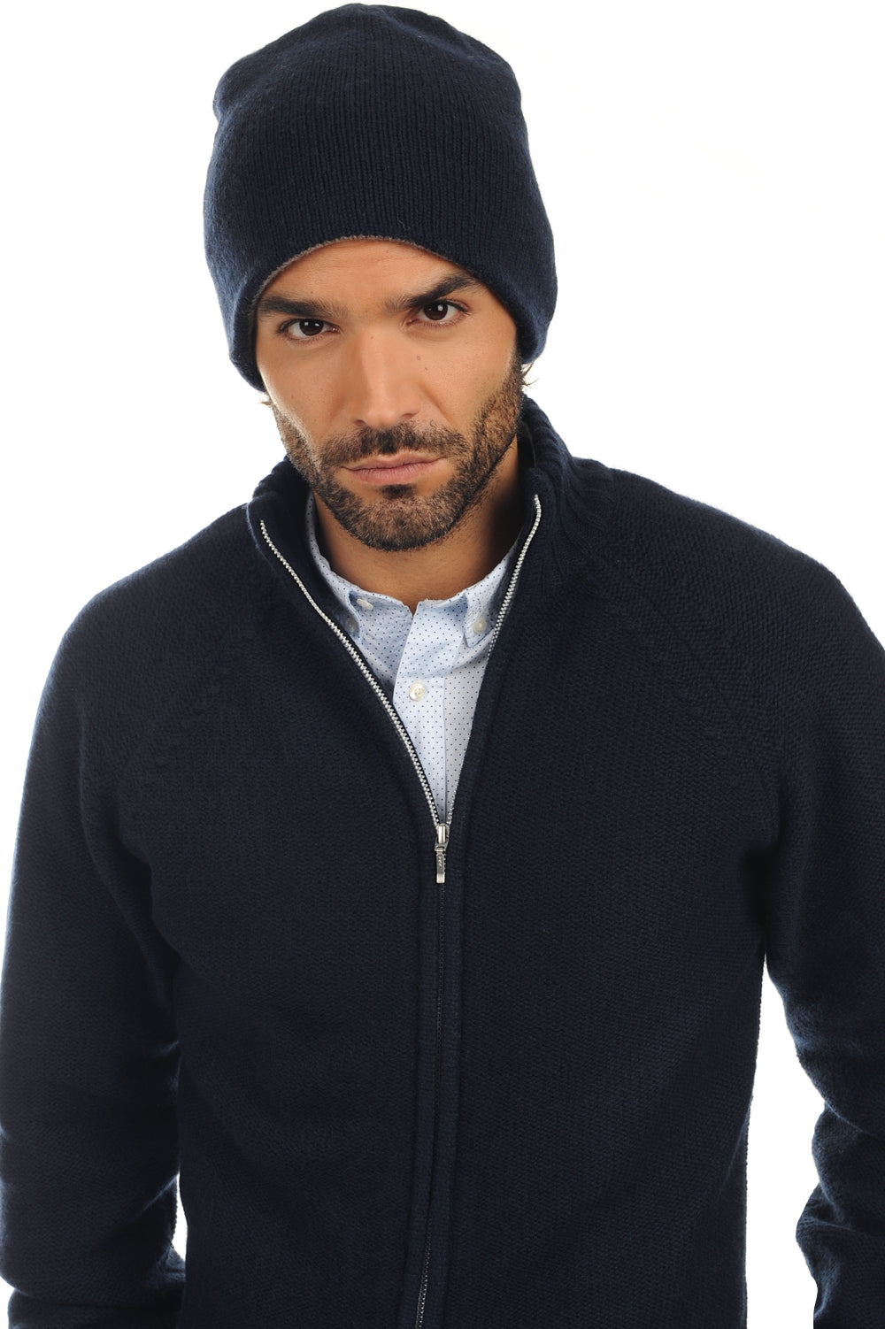 Aiden men's cashmere jumper - dark navy-flannel marl - Mahogany