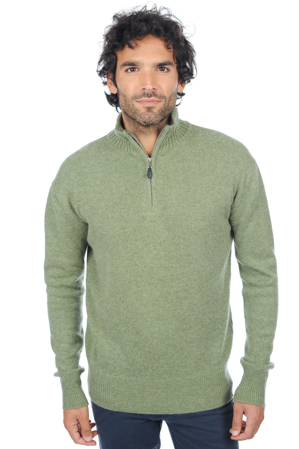 Donovan men's cashmere jumper - marl green - Mahogany
