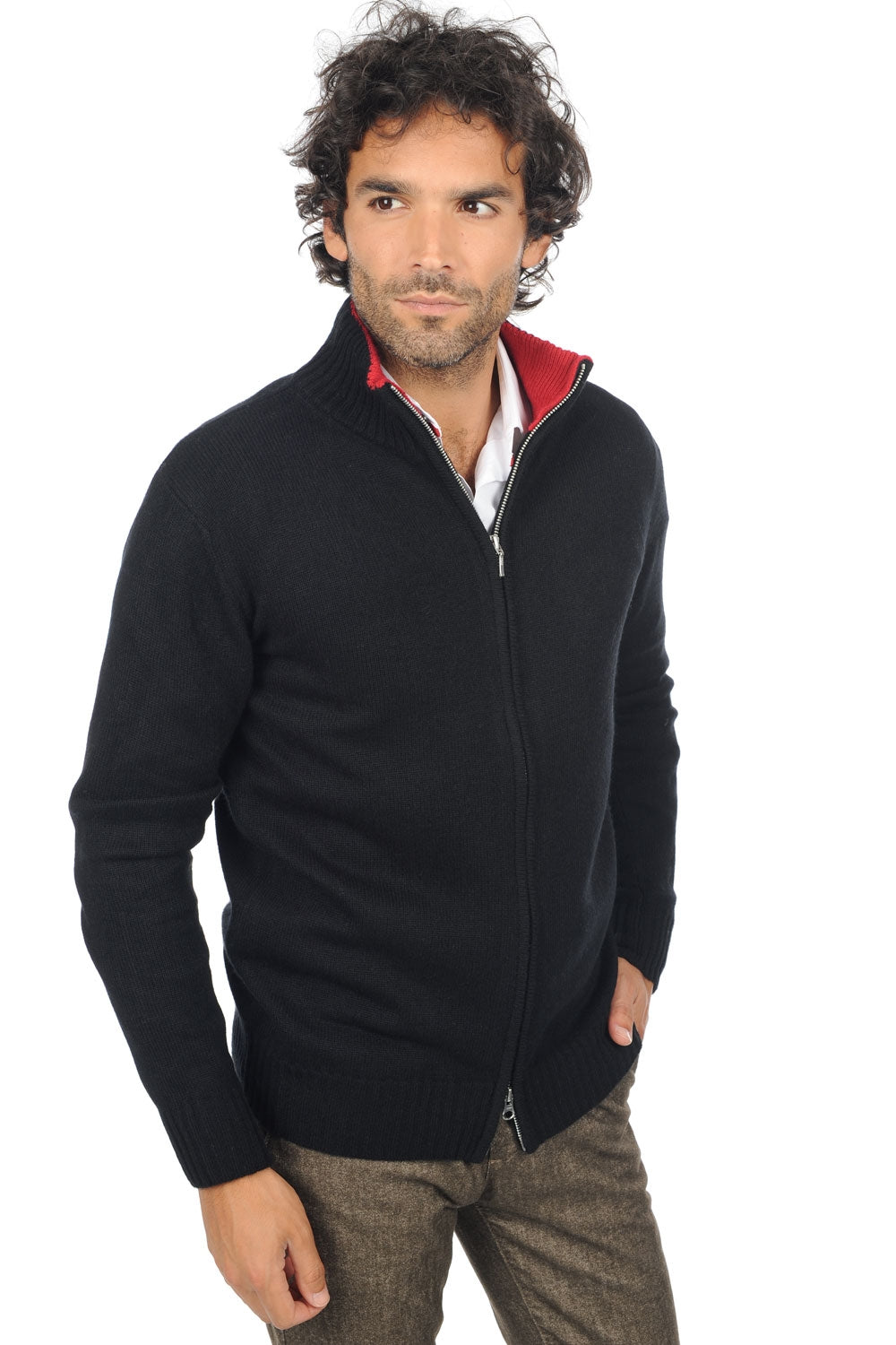 Maxime men's cashmere jumper - black-velvet red - Mahogany
