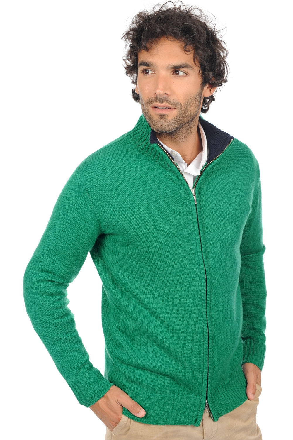 Maxime men's cashmere jumper - bottle green-dark navy - Mahogany