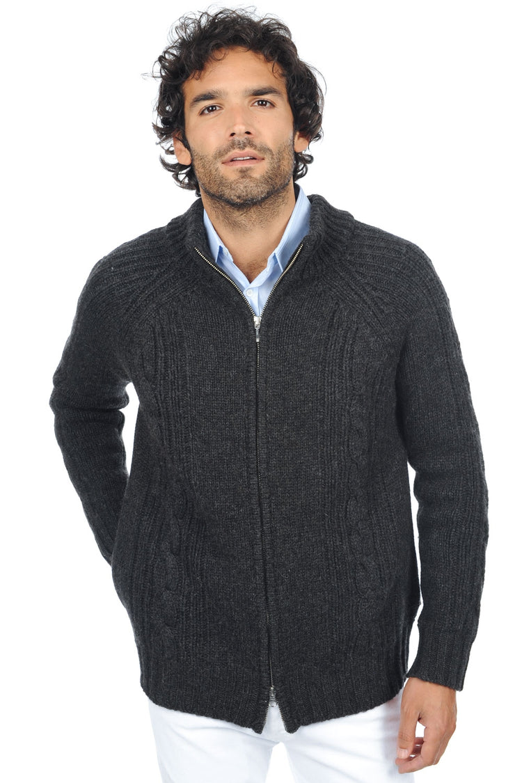 Camel cardigan, 100% Camel, men, stand-up collar / funnel neck, zip fastening, straight cut, long sleeves, chunky / 6 threads and more, , Mahogany