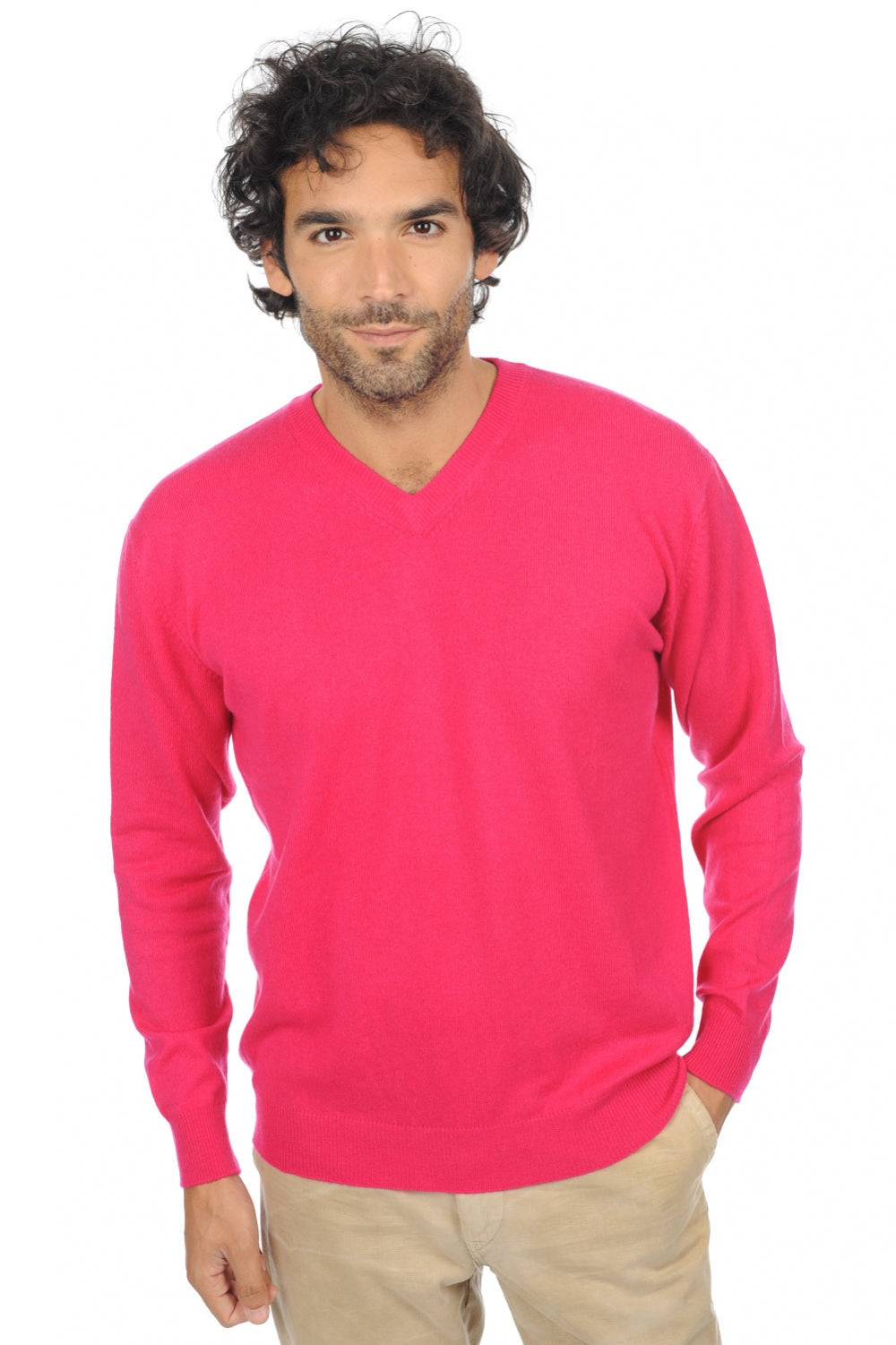 Cashmere jumper, 100% Cashmere, men, V-neck, straight fit, long sleeves, fine knit, Mahogany