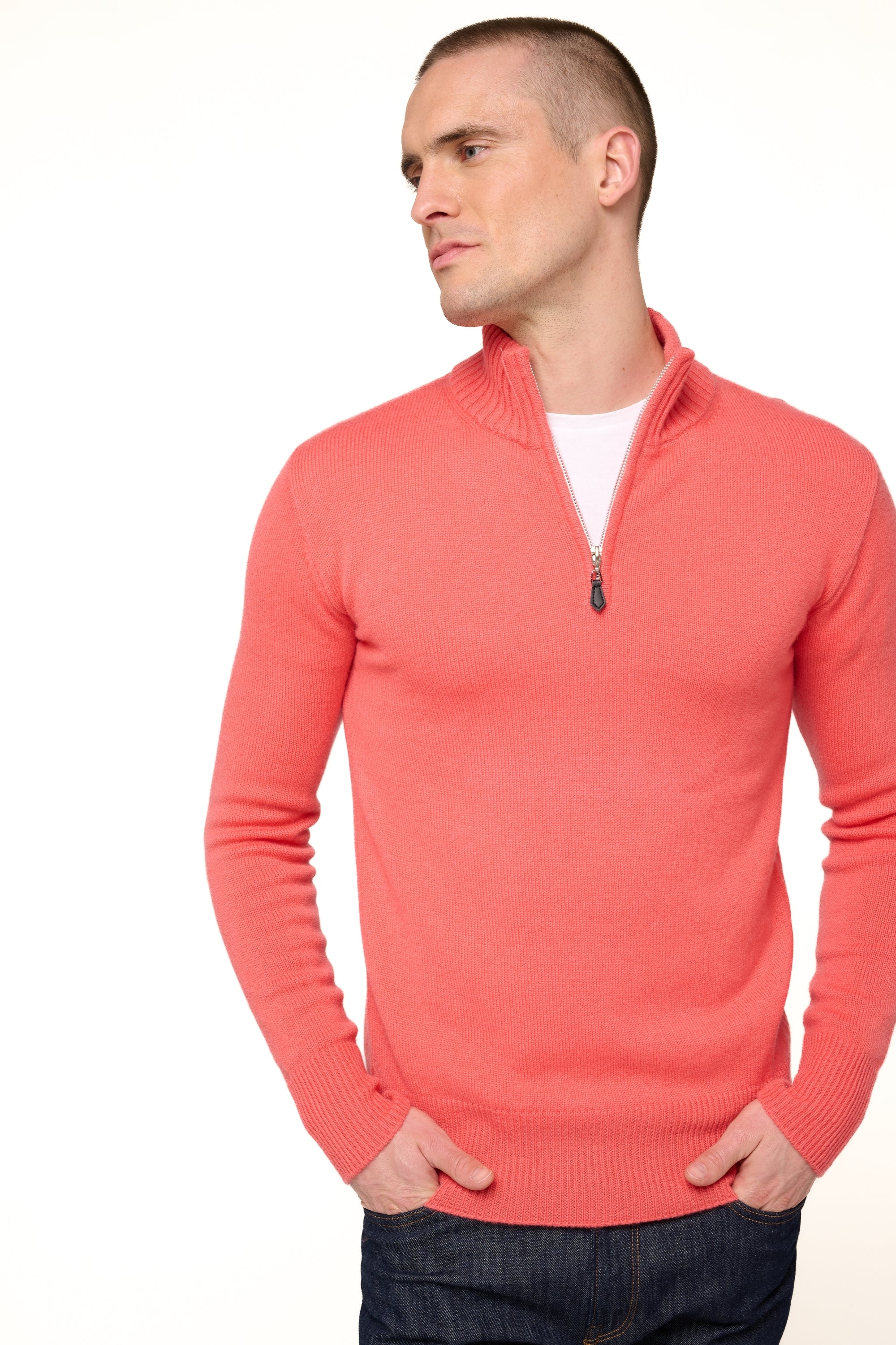 Donovan men's cashmere jumper - luminous coral - Mahogany