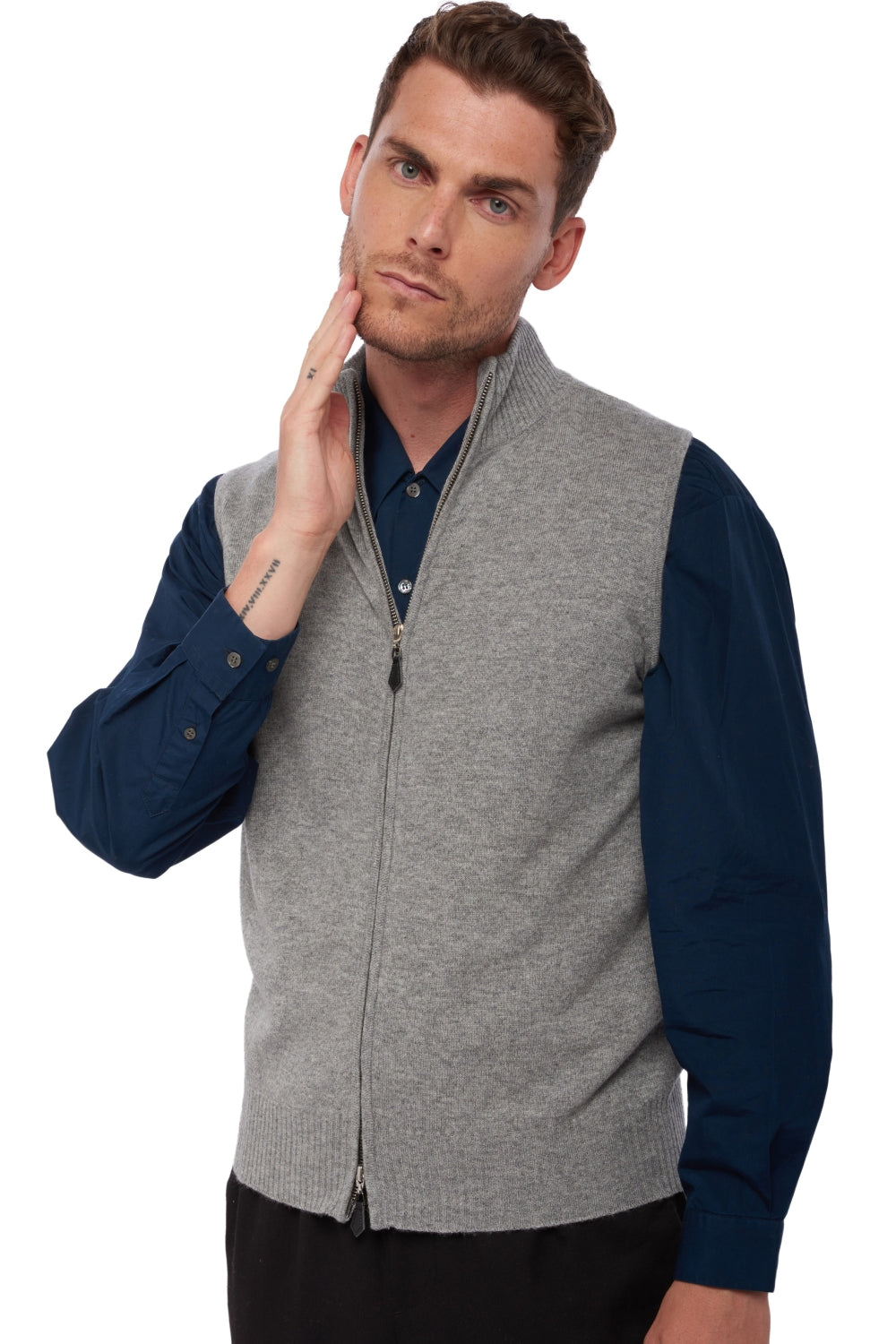 Dali men's cashmere jumper - flecked grey - Mahogany