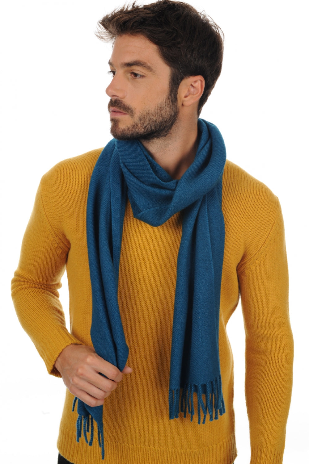 Zak200 men's cashmere jumper - teal blue - Mahogany