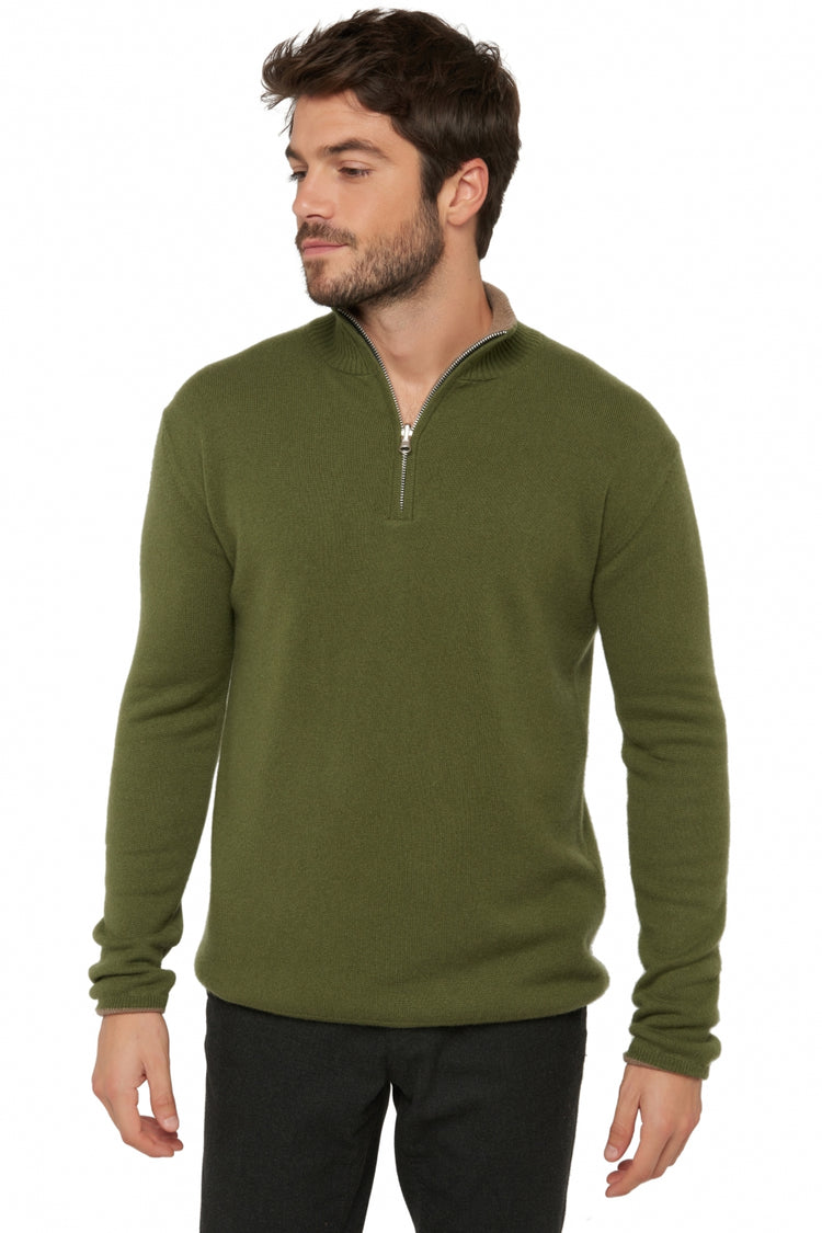 Cashmere jumper, 100% Cashmere, men, trucker collar, zip fastening, straight fit, long sleeves, regular / 2 and 4 ply, standard knit, Mahogany