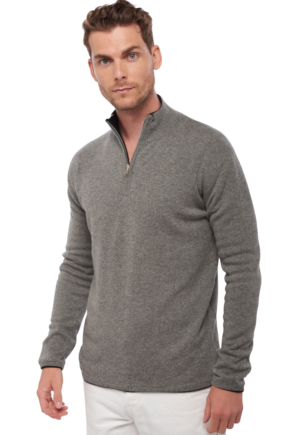 Cilio men's cashmere jumper - black / marl grey - Mahogany