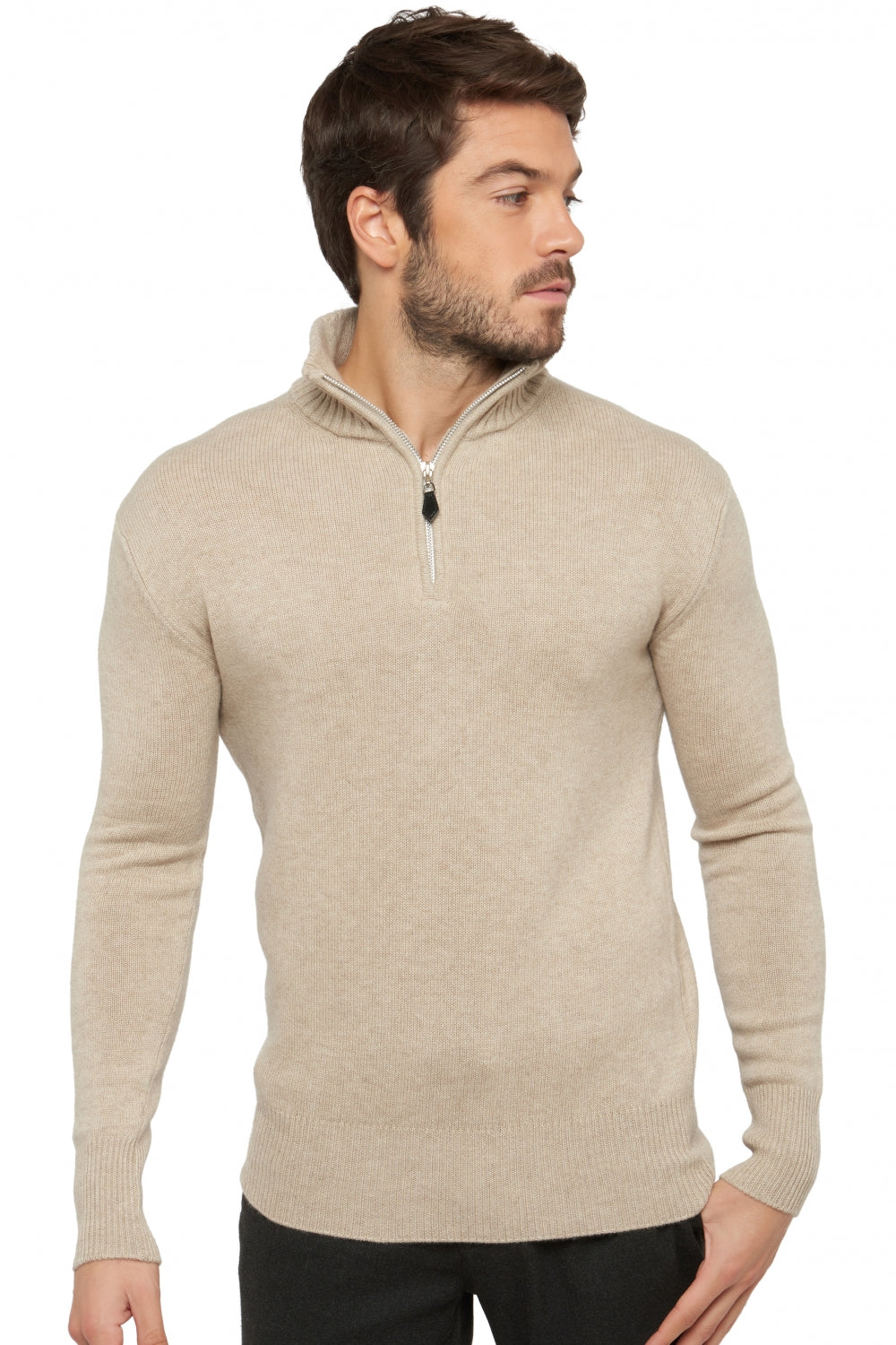 Donovan Premium cashmere men's jumper - pema natural - Mahogany