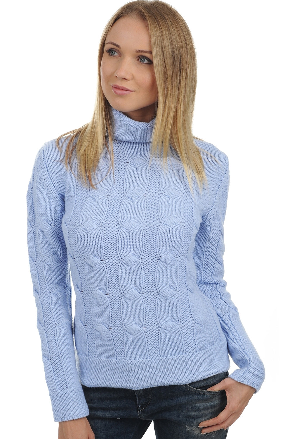 Blanche in women's cashmere - sky - Mahogany