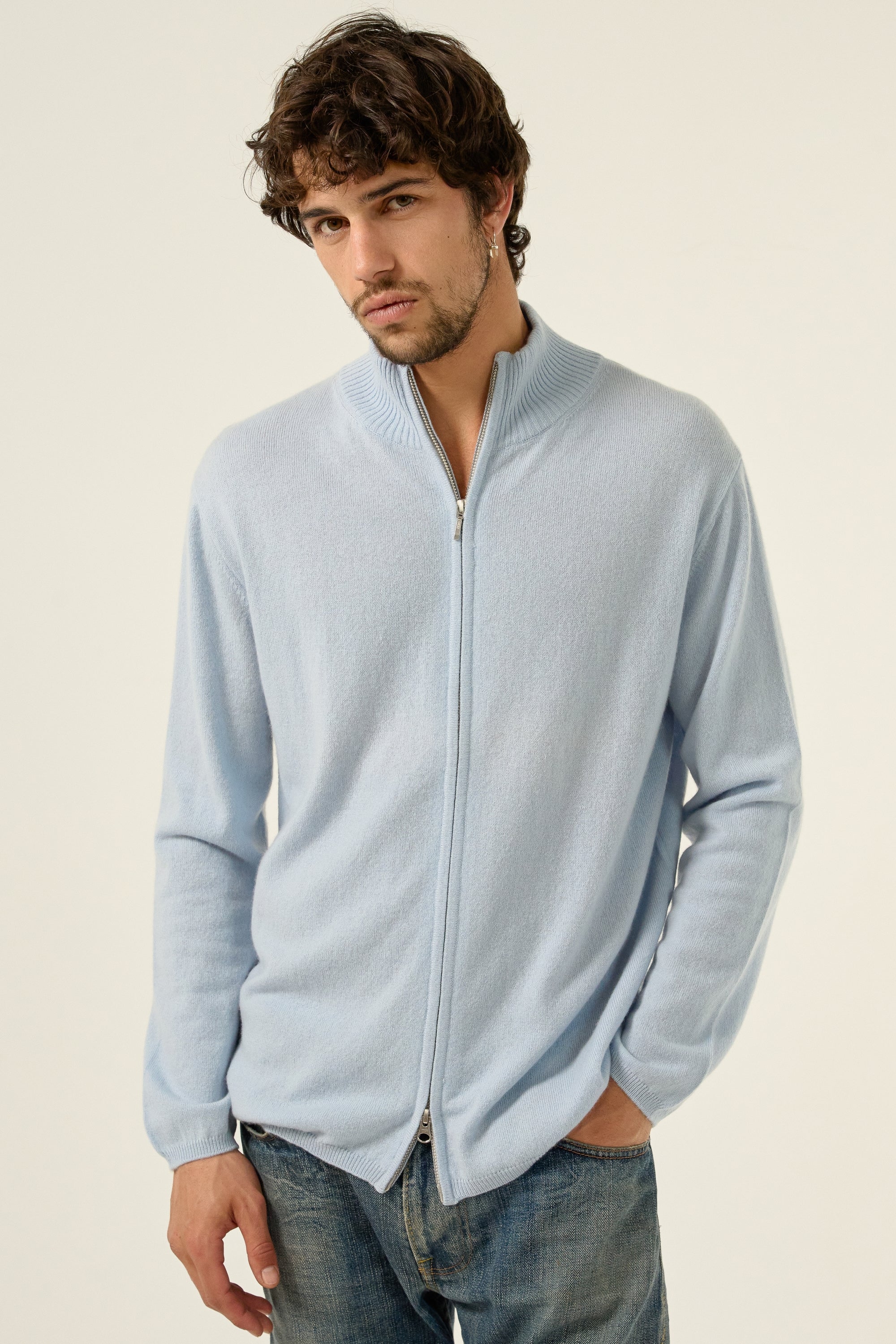 Elton in cashmere for men - sky - Mahogany