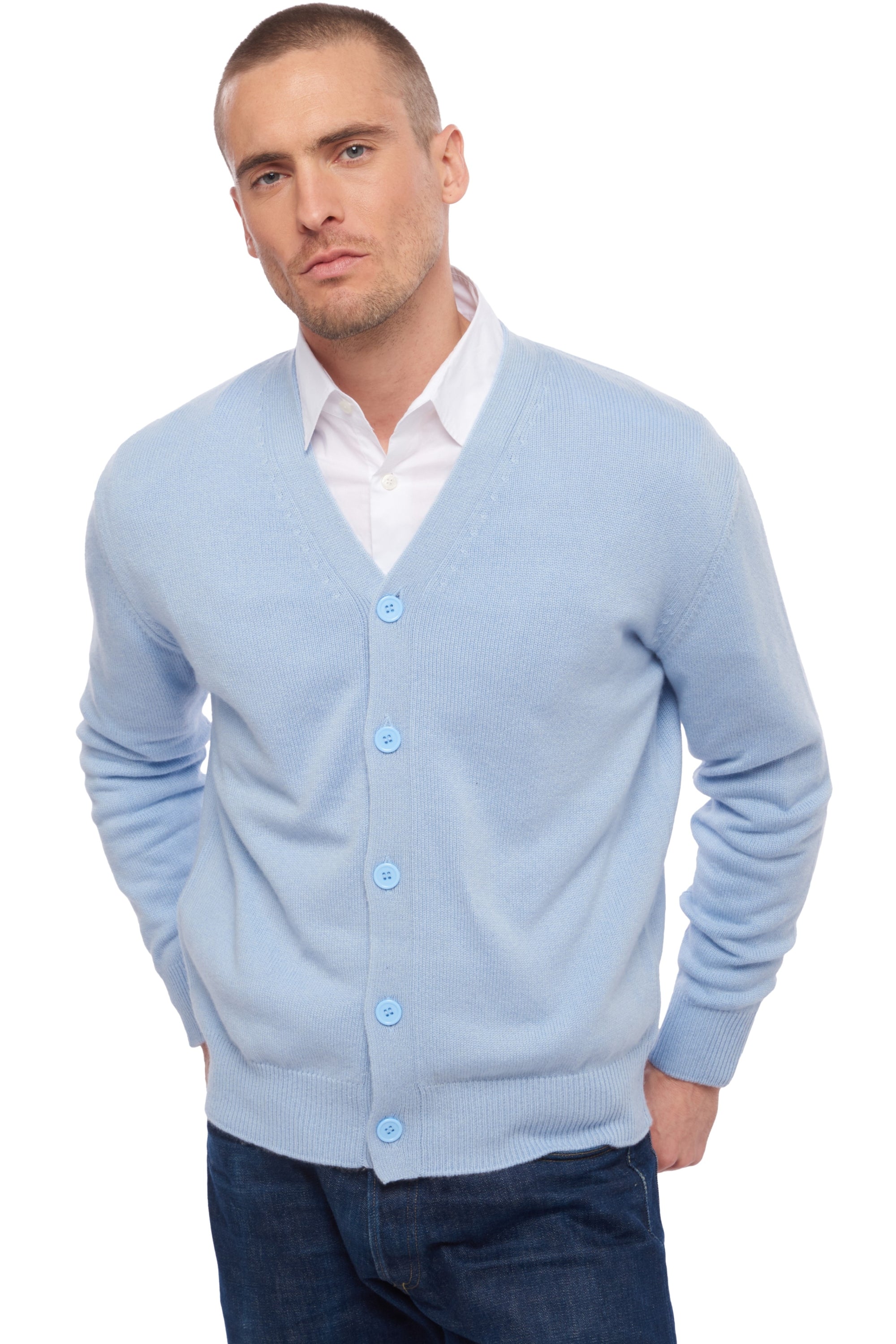 Leon men's cashmere jumper - sky - Mahogany
