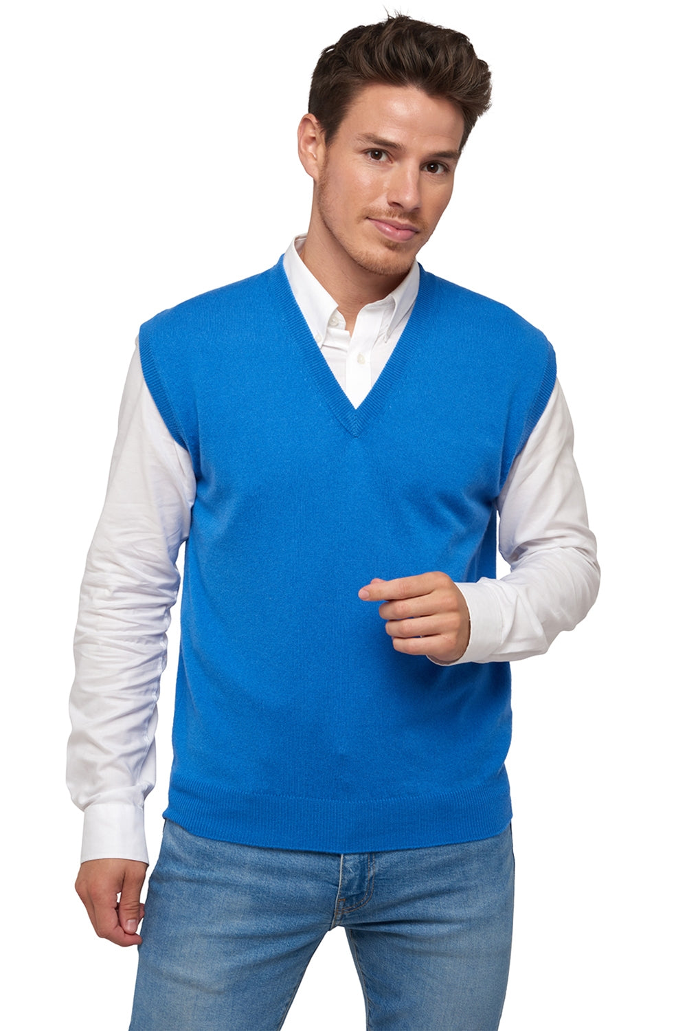 Balthazar men's cashmere jumper - tetbury blue - Mahogany