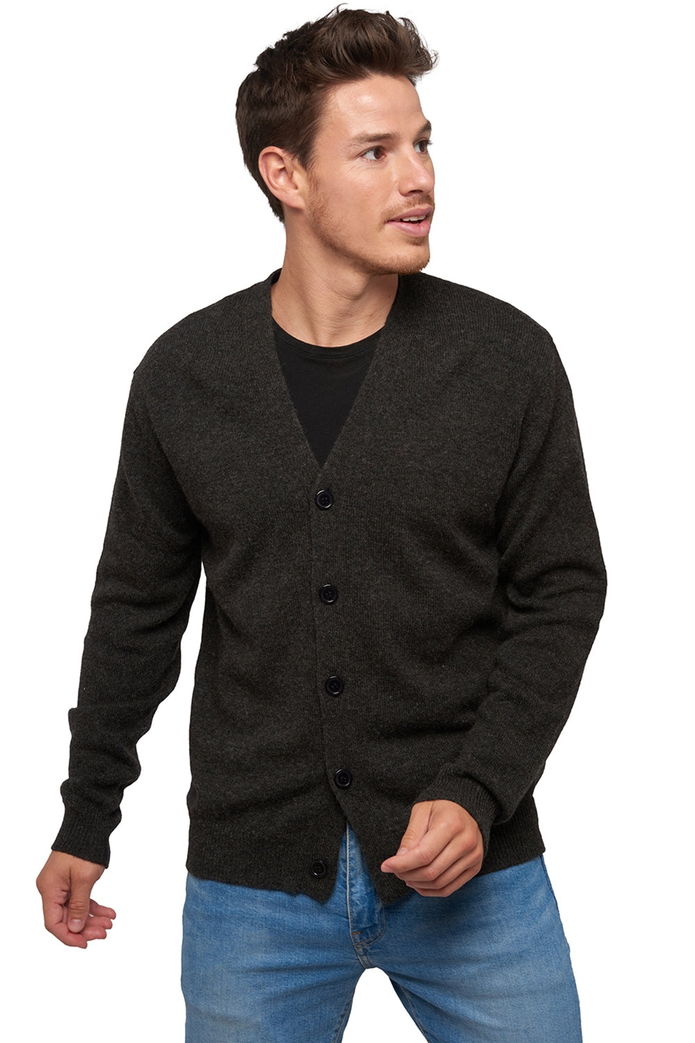 Camel cardigan, 100% Camel, men, V-neck, button fastening, straight cut, long sleeves, standard / 2 and 4 ply, standard knit, Mahogany