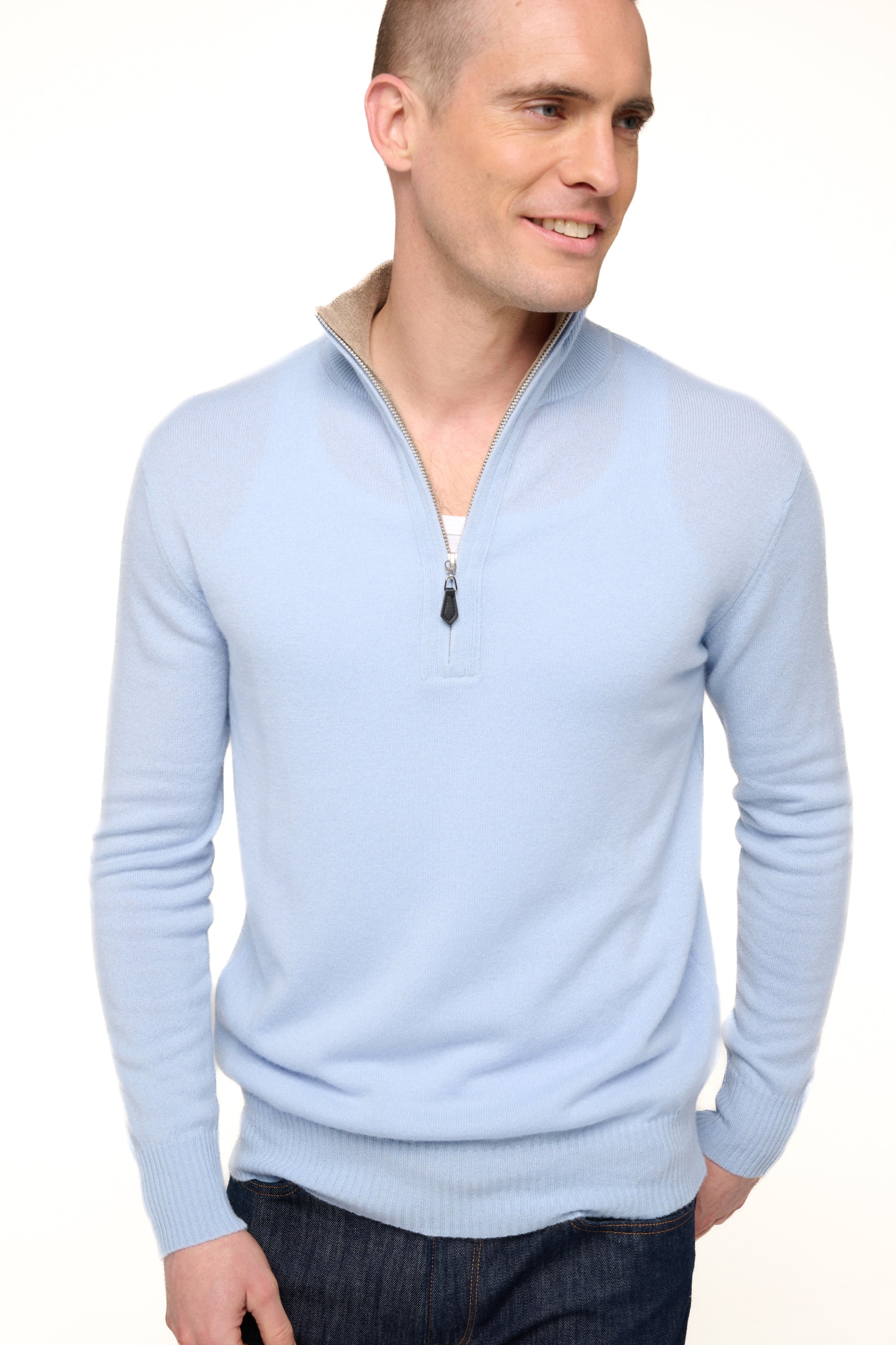 Henri men's cashmere - sky / natural brown - Mahogany