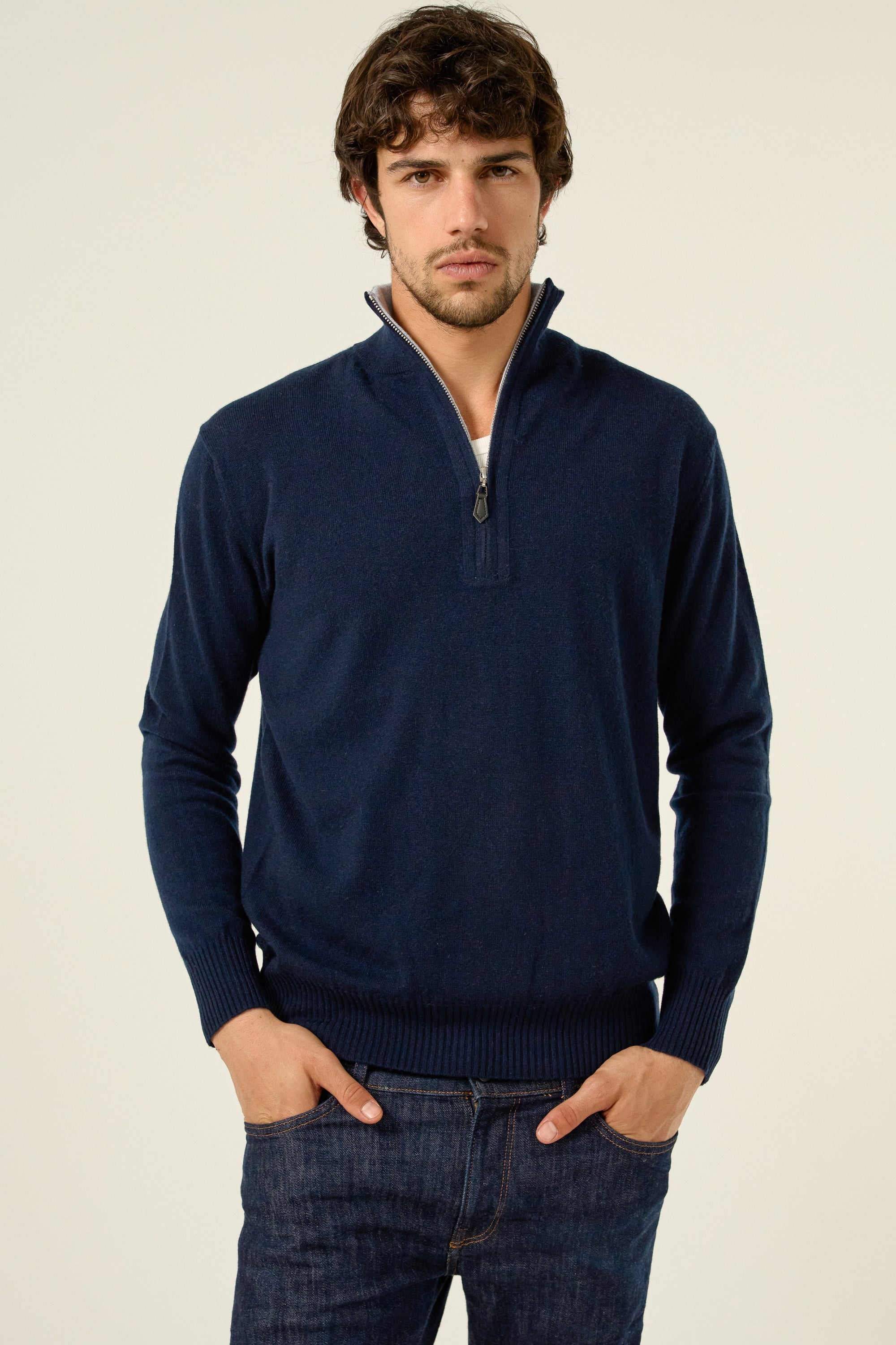 Henri men's cashmere - dark navy / sky - Mahogany