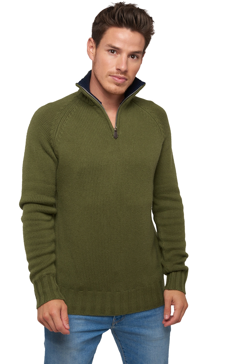 Olivier men's cashmere jumper - khaki / dark navy - Mahogany