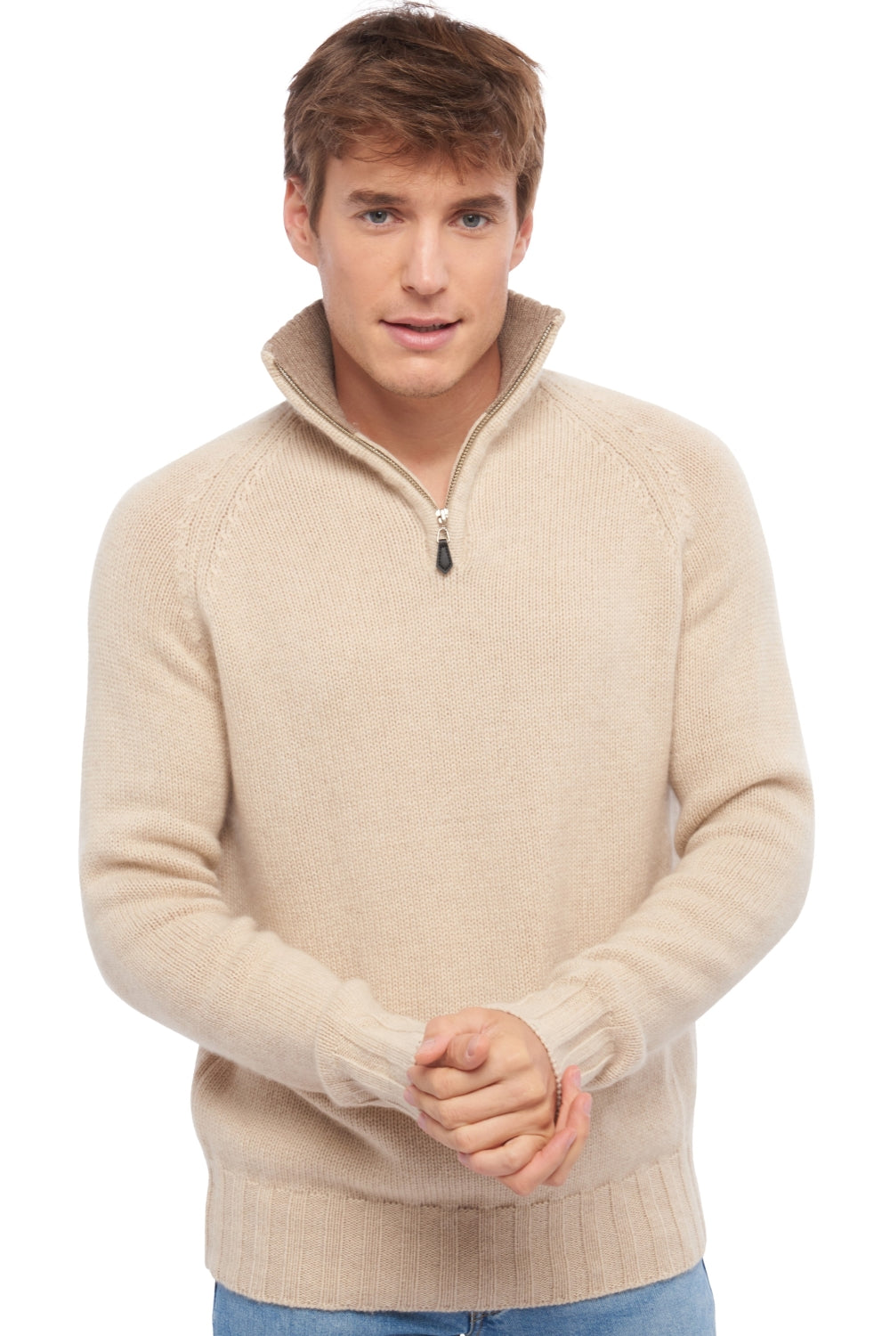 Olivier men's cashmere jumper - natural beige / natural brown - Mahogany