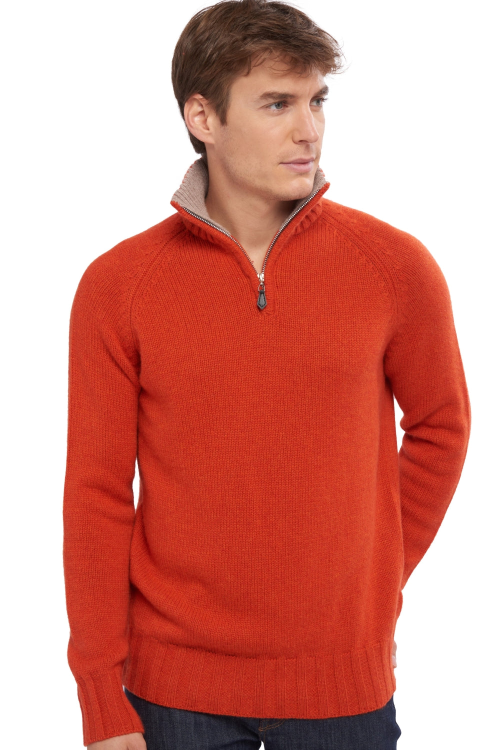Olivier men's cashmere jumper - paprika / toast - Mahogany
