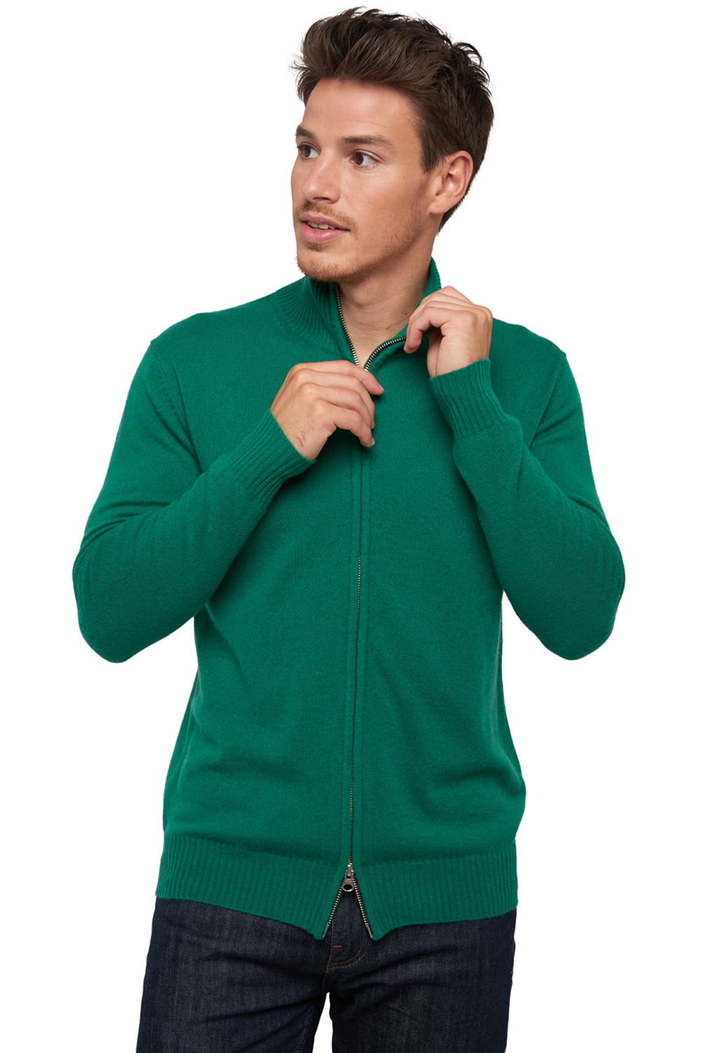 Thobias in men's cashmere - green grass - Mahogany