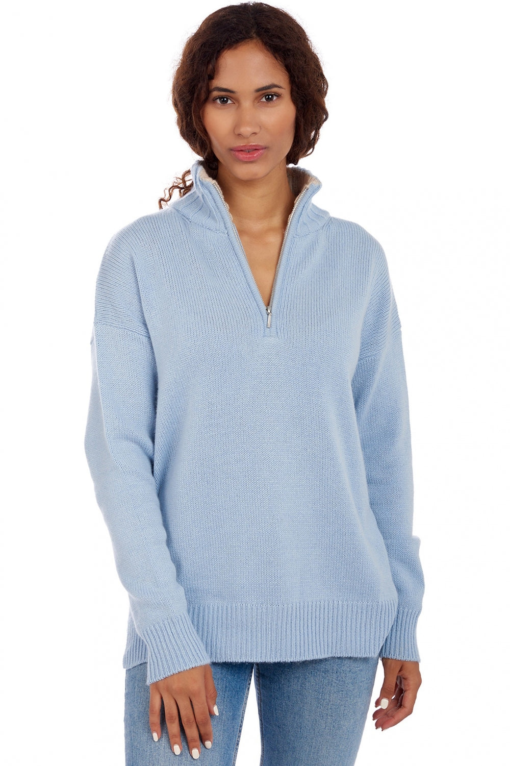 Alizette in women's cashmere - sky - Mahogany