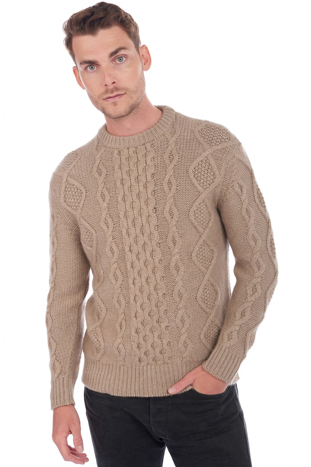 Acharnes cashmere men's jumper - natural stone - Mahogany