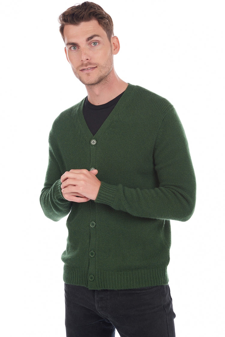 Cashmere cardigan, 100% Cashmere, men, V-neck, button fastening, straight cut, long sleeves, chunky / 6 strands and more, standard knit, Mahogany