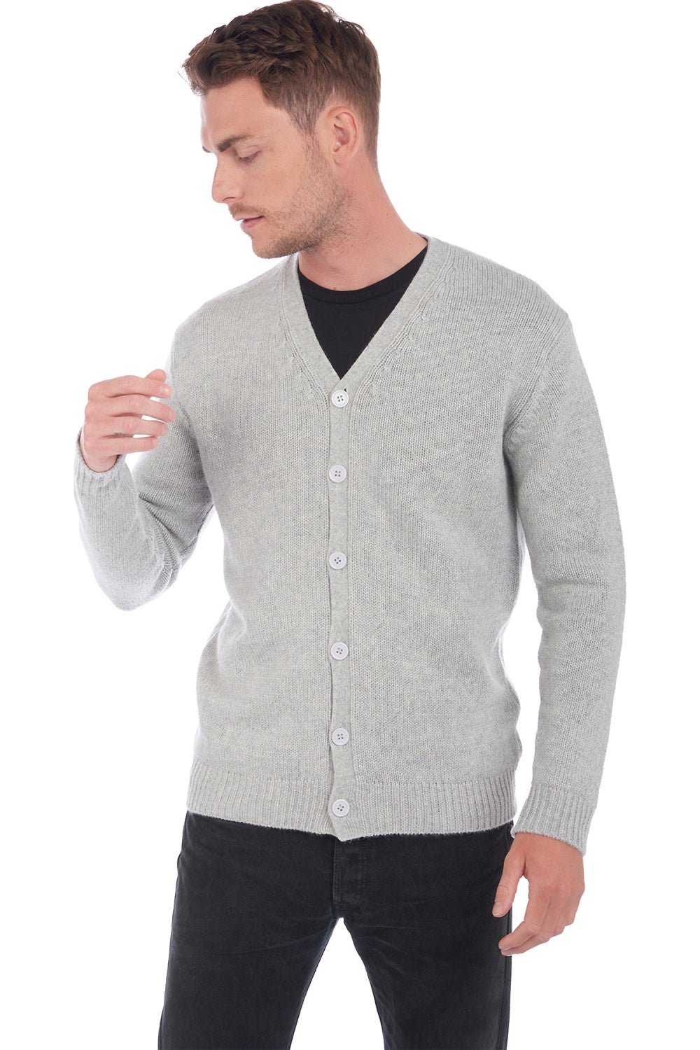 Aden cashmere jumper for men - flannel marl - Mahogany
