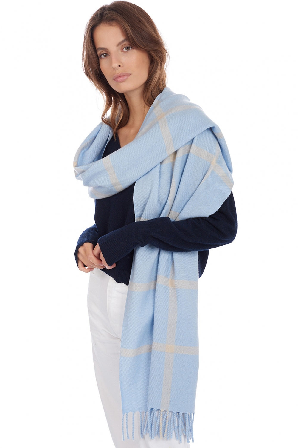 Amsterdam unisex cashmere jumper - sky / timeless beige - Mahogany
