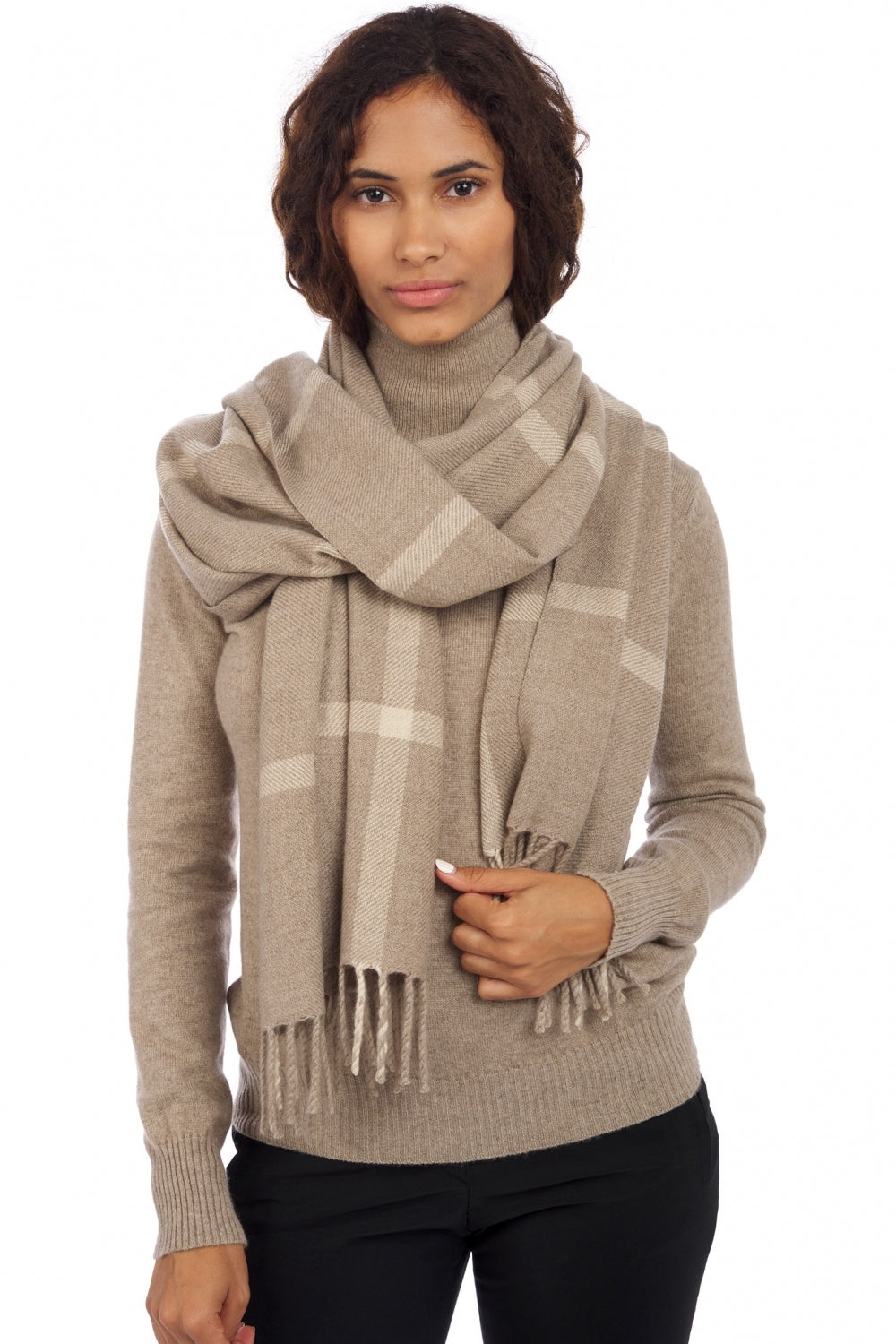 Cashmere scarf, 100% Cashmere, unisex, check, standard / 2 and 4-ply, thick woven, Mahogany