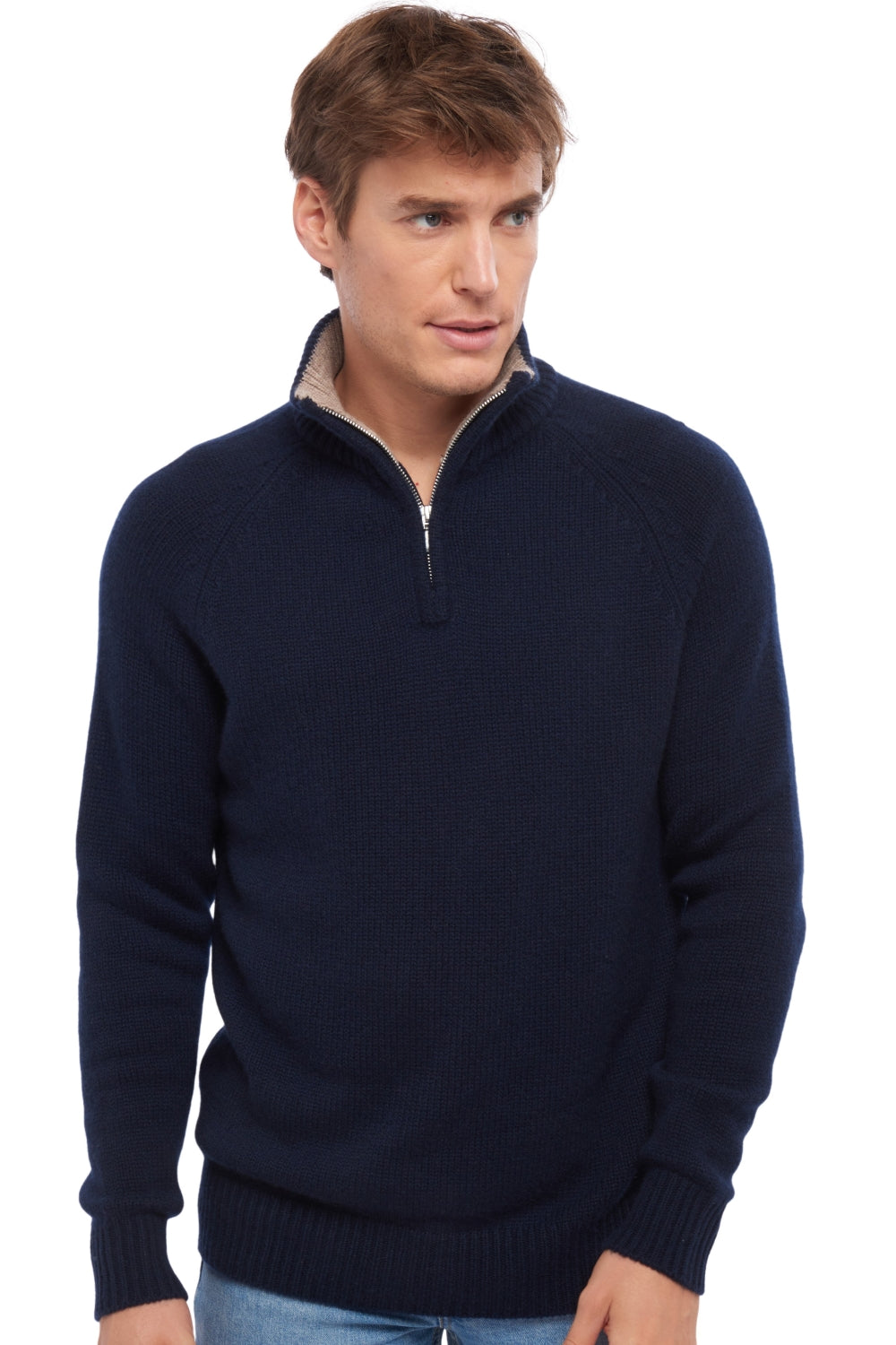 Angers men's cashmere - dark navy / Toast - Mahogany