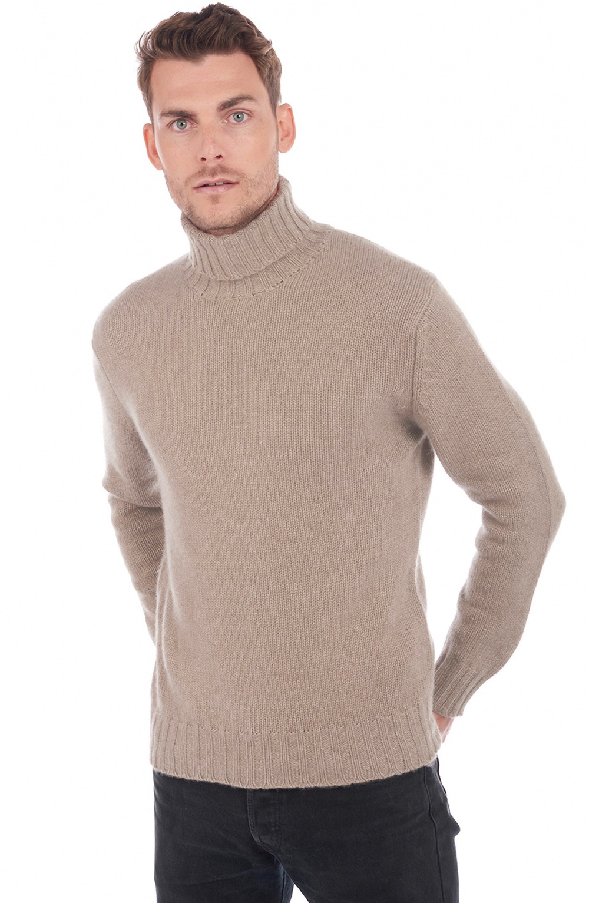 Achille men's cashmere jumper - natural stone - Mahogany