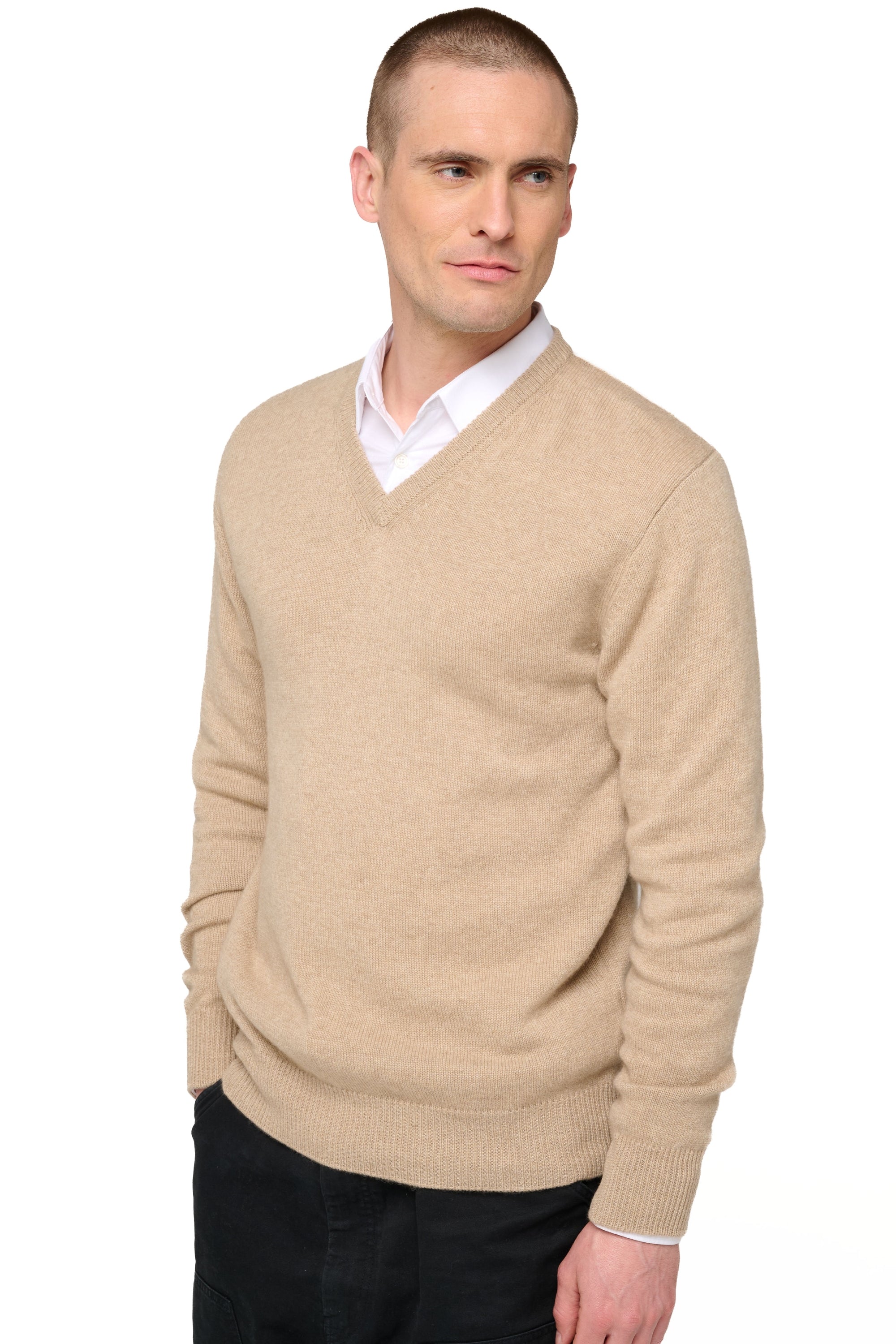 Hippolyte 4F men's cashmere jumper - natural stone - Mahogany