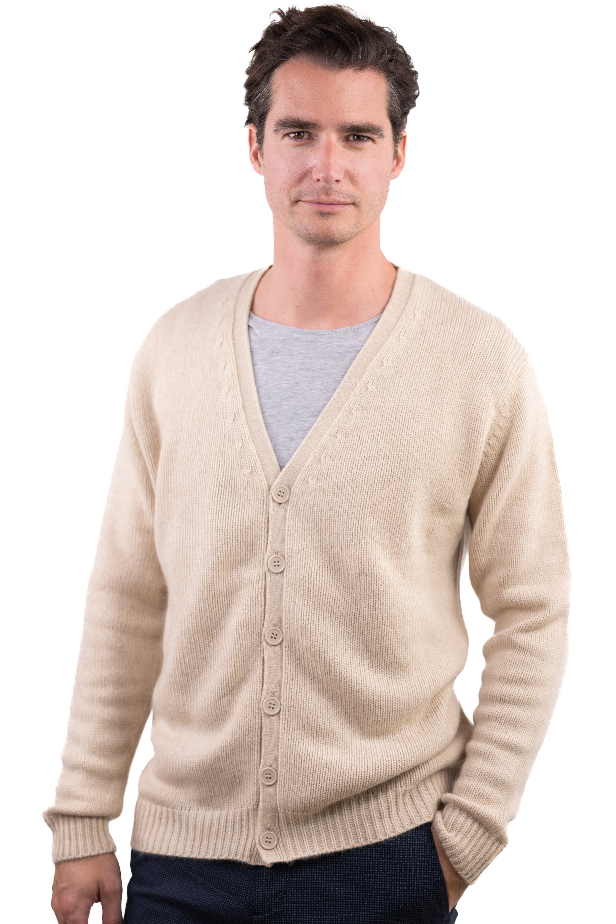 Leon men's cashmere jumper - natural beige - Mahogany