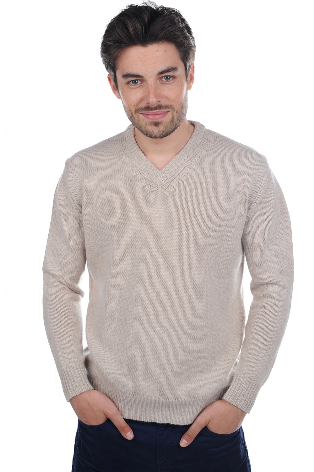Atman men's cashmere jumper - natural beige - Mahogany