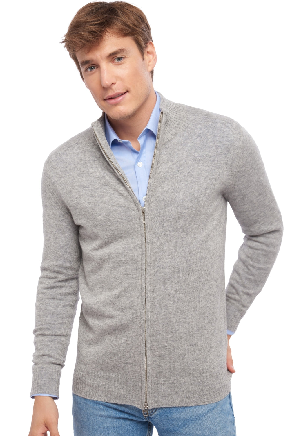 Thobias in men's cashmere - fog grey - Mahogany