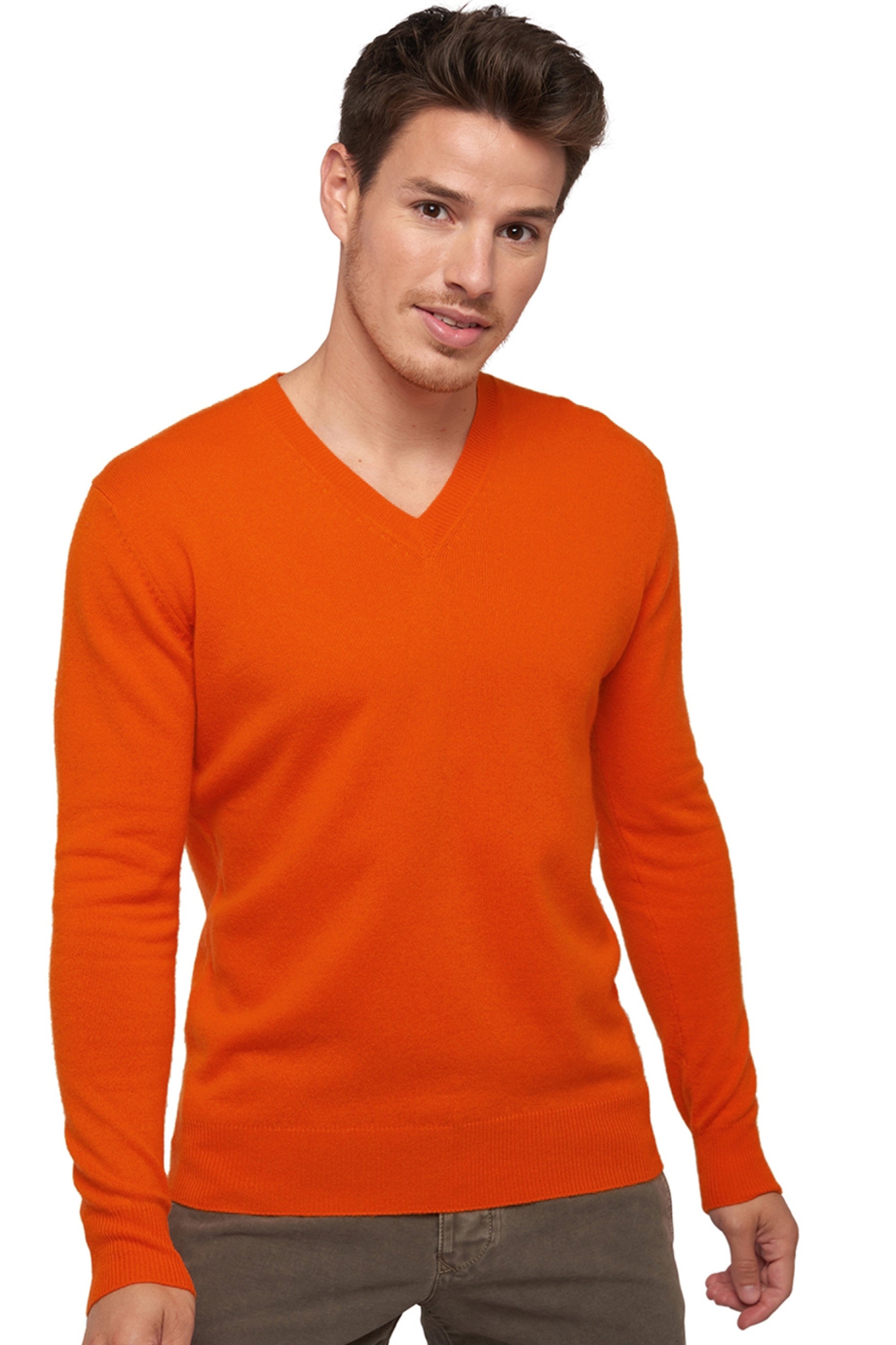 Tor men's cashmere jumper - satsuma - Mahogany