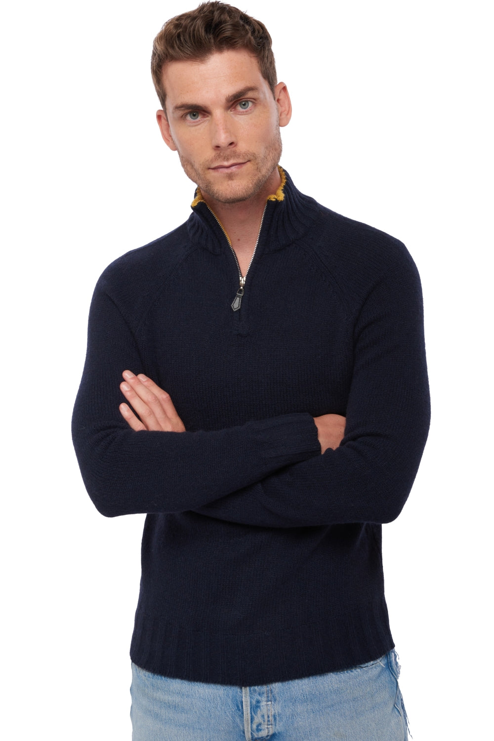 Howard in cashmere and yak for men - midnight blue / mustard - Mahogany