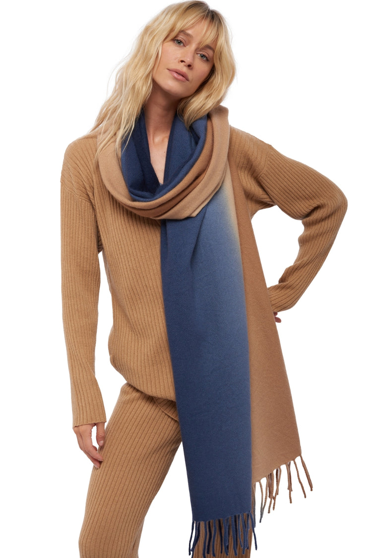 Vaasa in cashmere unisex - camel / dark navy - Mahogany